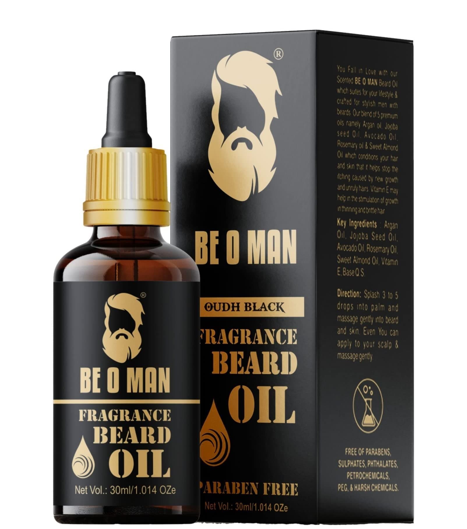 Be O Man Oudh Black Beard Oil - 30 ML | Provides Nourishment Conditioning and Strengthens the Hair | Paraben and Sulphate Free