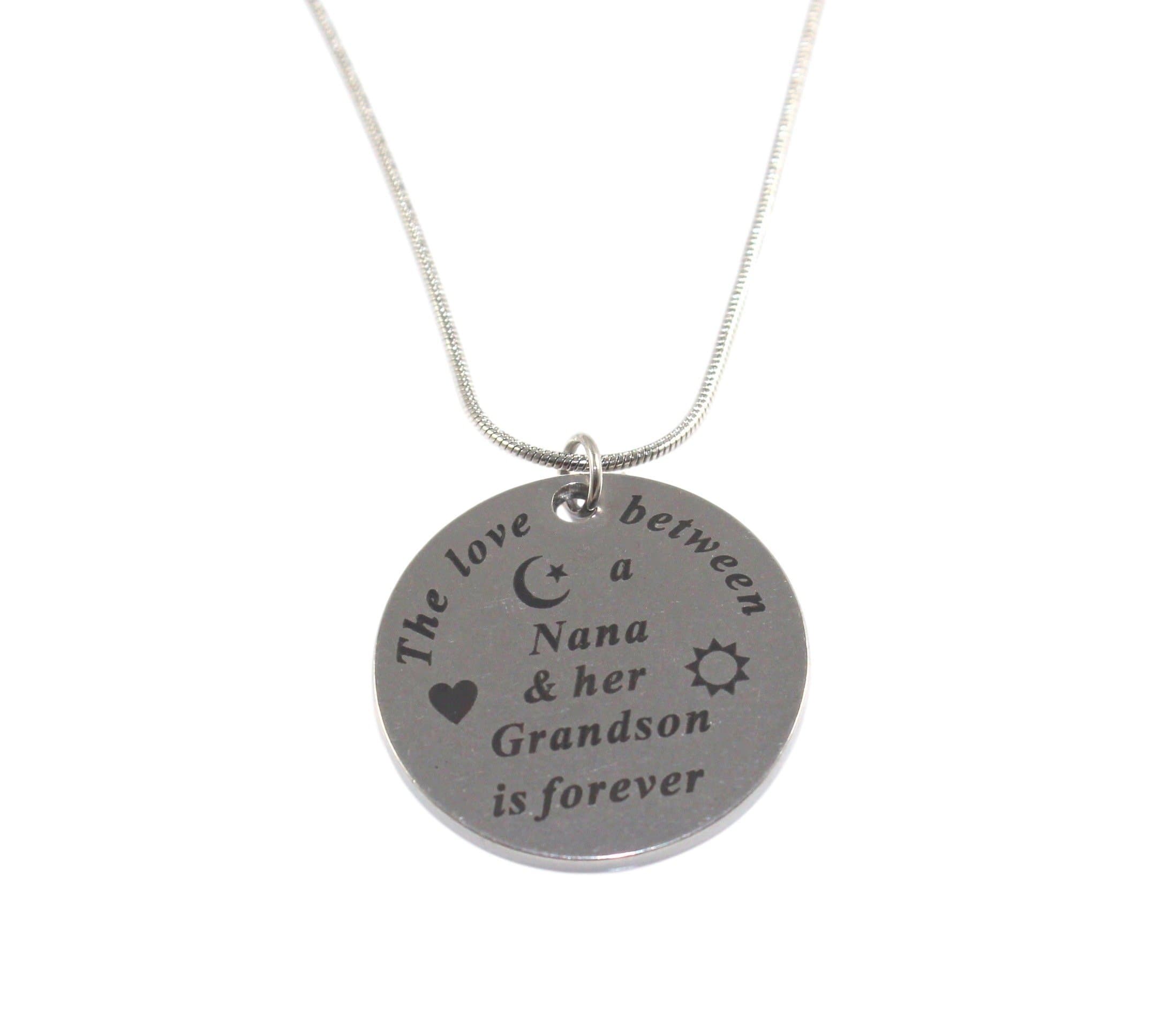 Shoppingbuyfaith The Love Between a Nana & Her Grandson is Forever Stainless Steel Keepsake Message Necklace