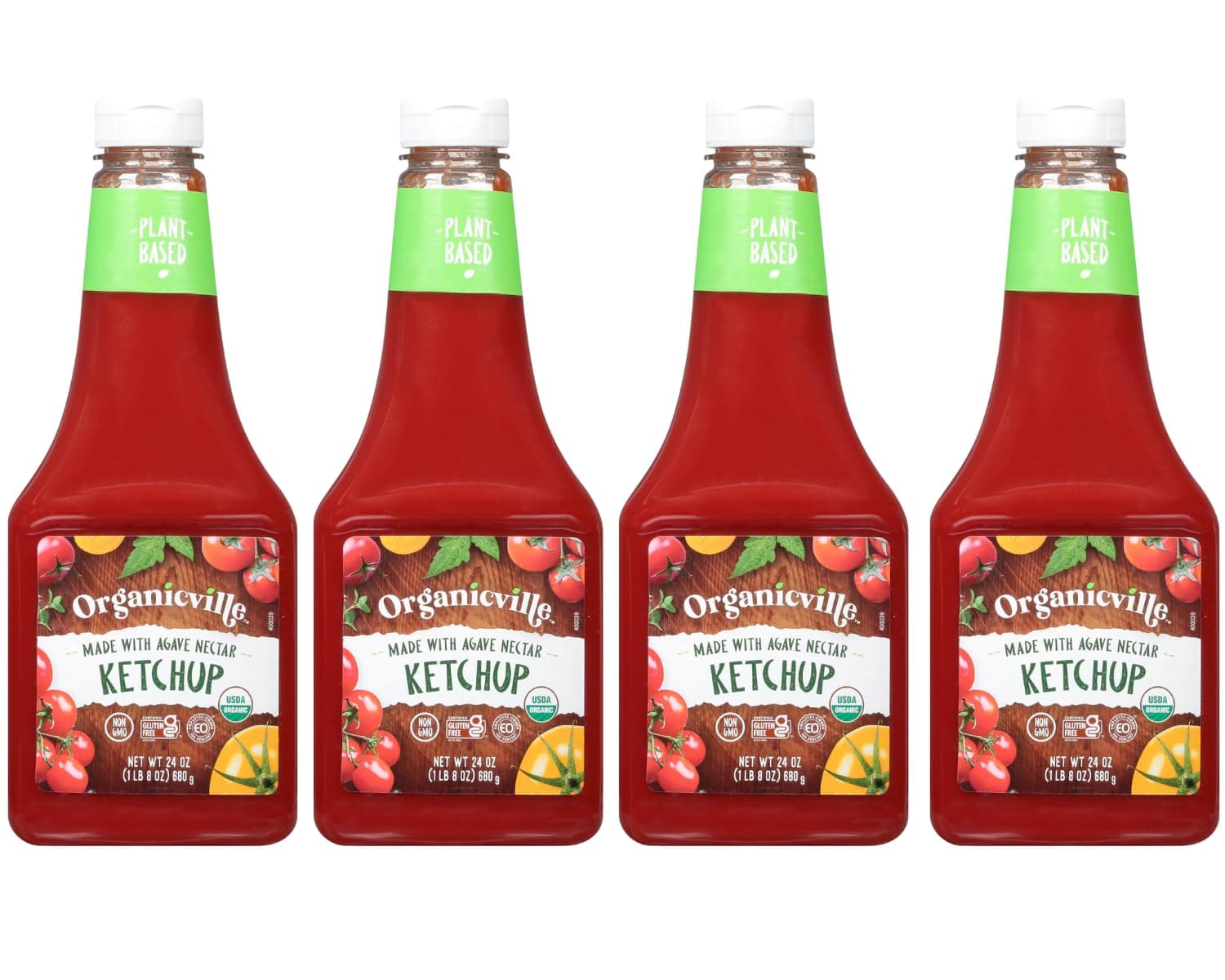 Organic Ketchup - Tomato Ketchup, Gluten Free, Non-GMO, Vegan, USDA Organic, Made with Agave Nectar, Plant-Based Ketchup, Squeeze Bottle - 24 Oz, 4-Pack