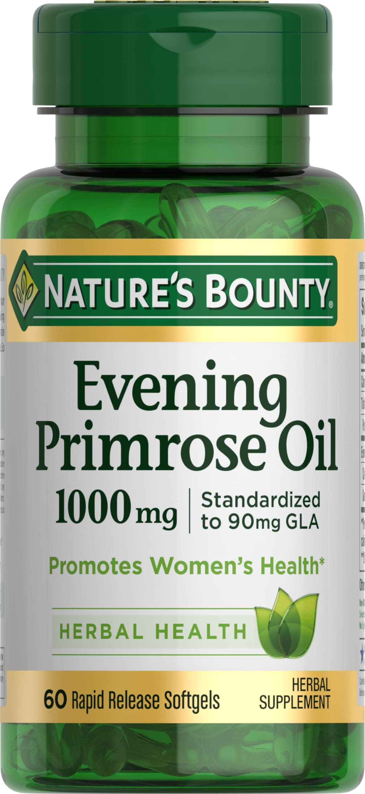 Primrose Oil 1000mg, Promotes Women's Health, Herbal Supplement, Gluten Free, 60 Rapid release Softgels