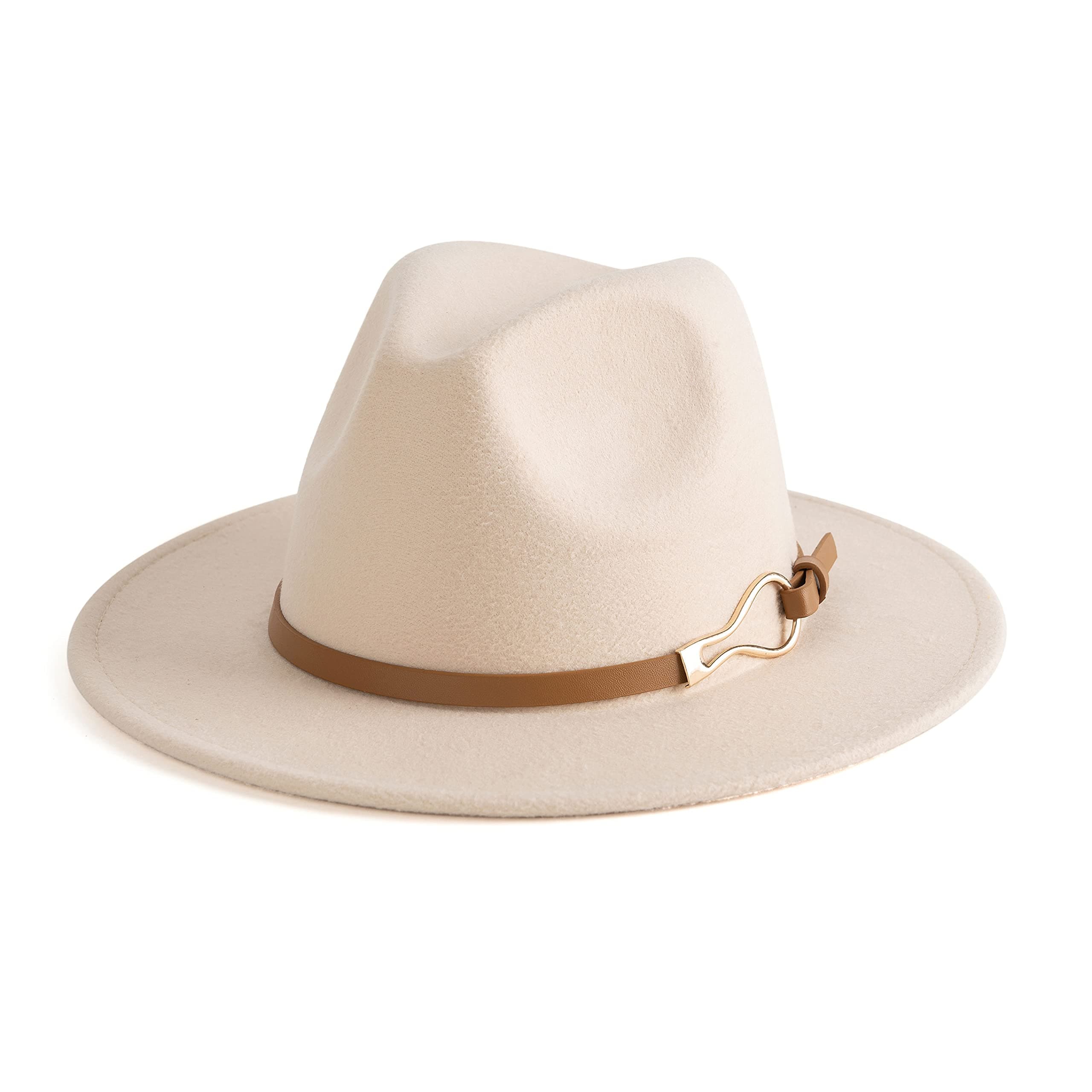 Fashion Women Wide Brim Fedora Floppy Panama Hat with Belt Buckle