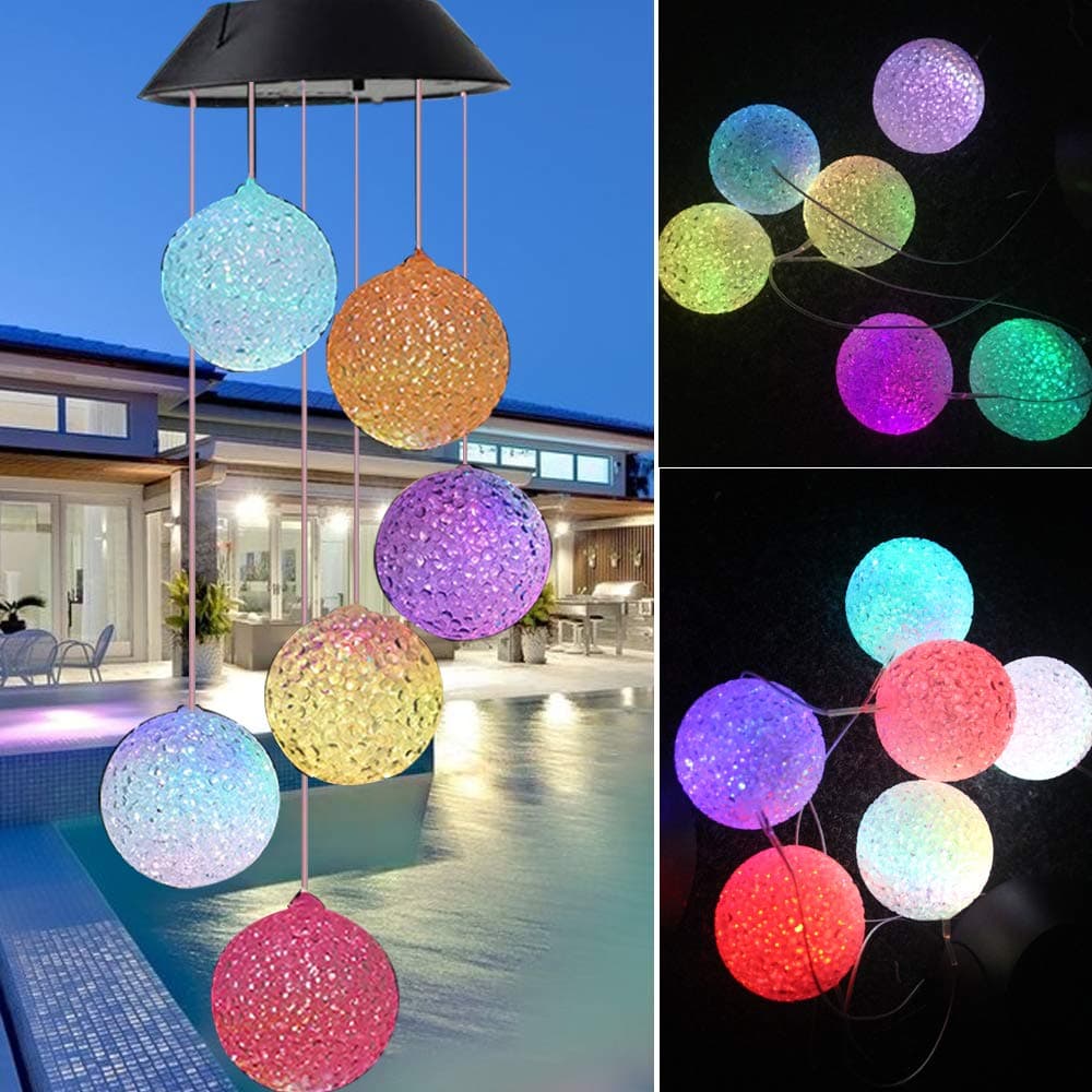 Solar Wind Chime, Mobile Waterproof Color Changing Wind Chimes Spiral Spinner Decorative Romantic Hanging Wind Ball Light for Indoor/Outdoor/Patio/Garden/Balcony Decor
