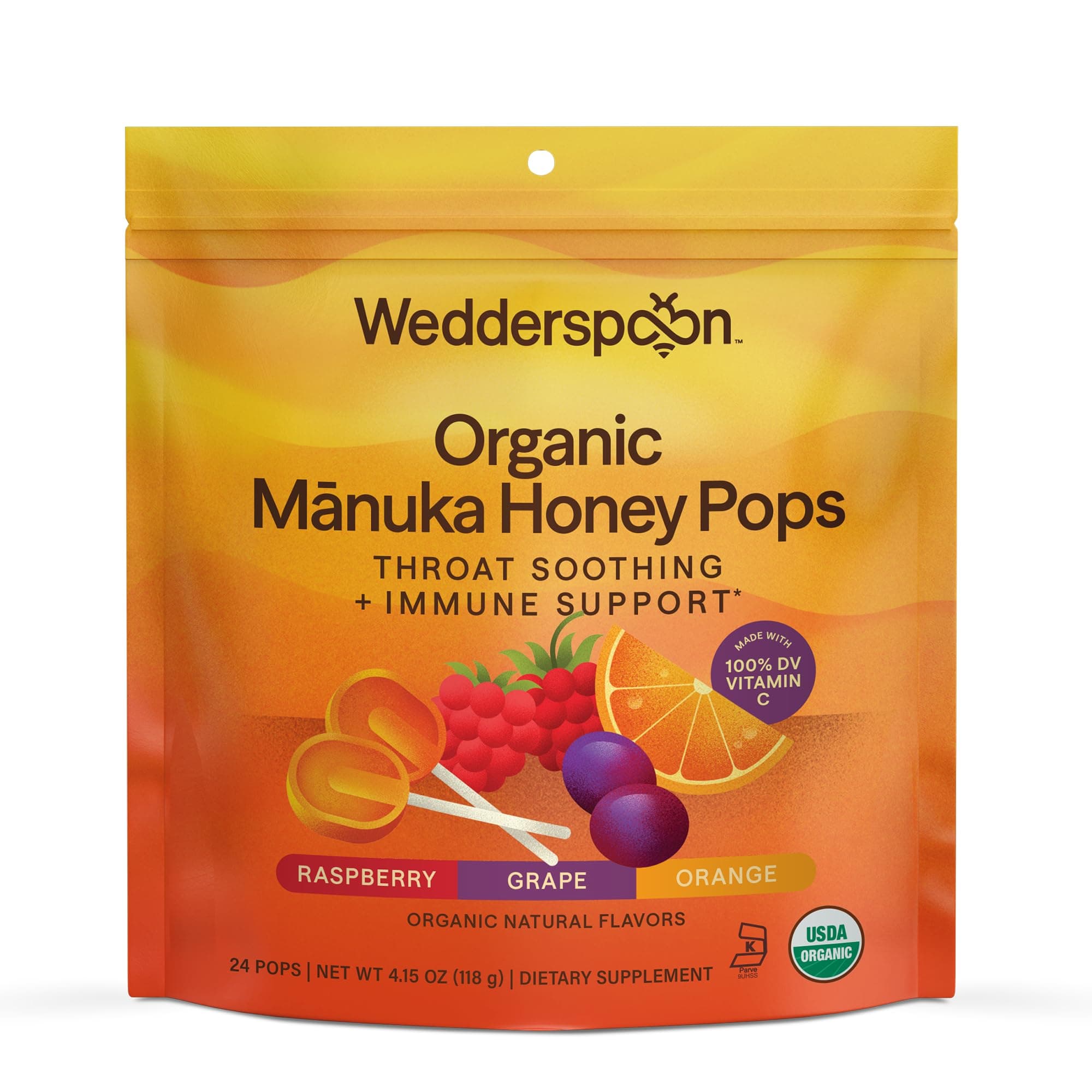 Wedderspoon Organic Manuka Honey Pops for Kids, Variety Pack 24 (Pack of 1)