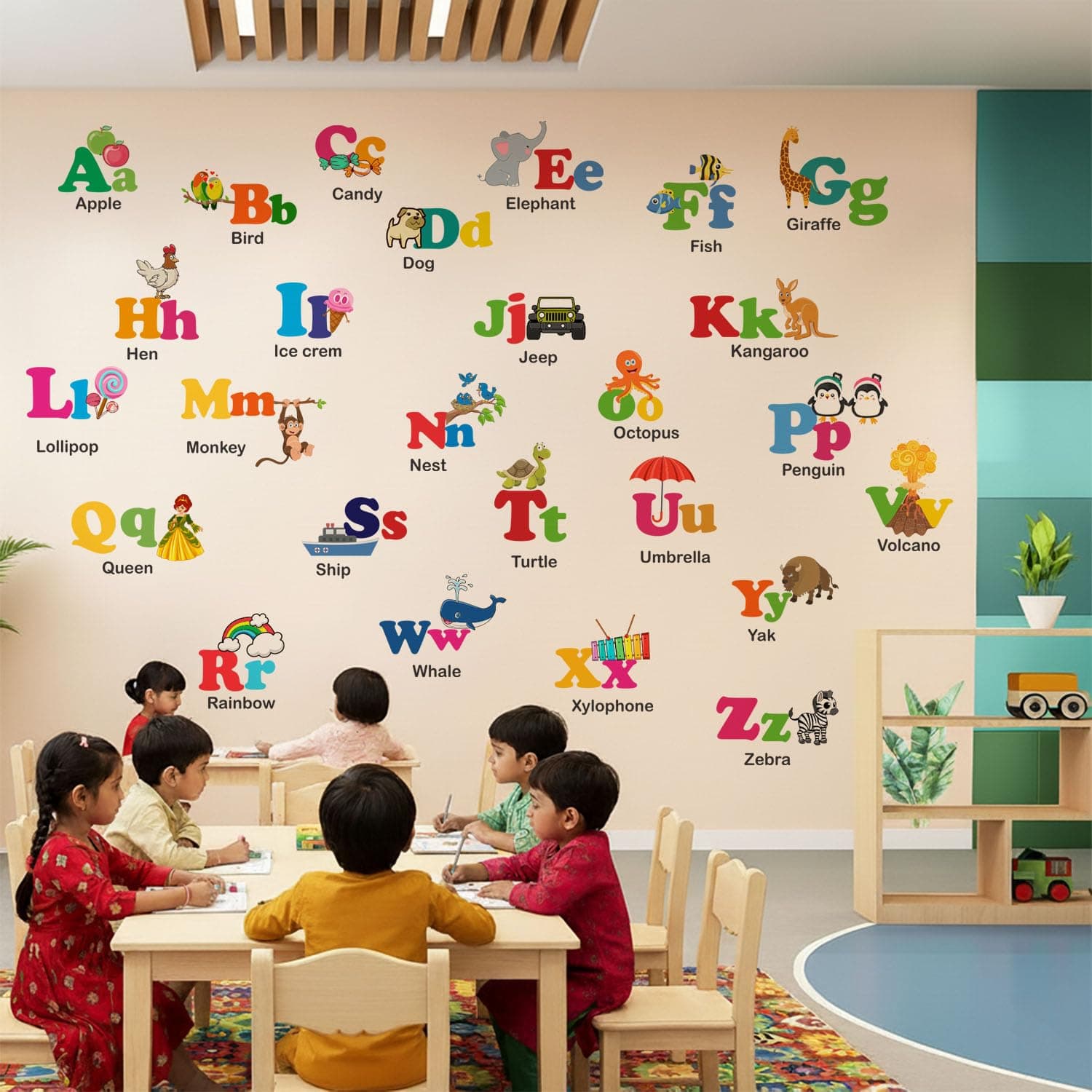 StickMe PVC Vinyl Baby Kids Learning Education Nursery, Pre School and Kindergarten Alphabets Wall Sticker (Multicolour, 110 x 100 cm)-Self-Adhesive