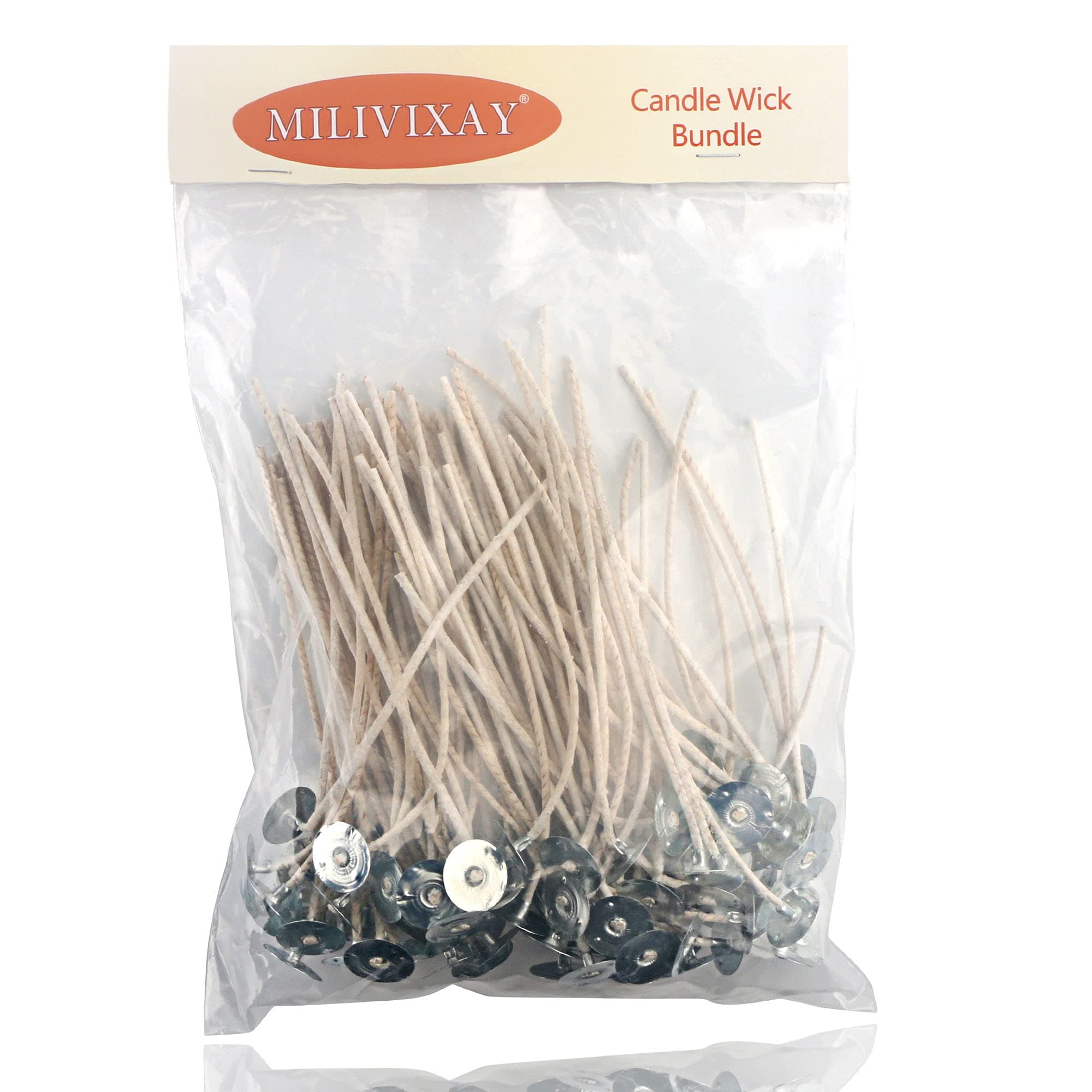 MILIVIXAY100pcs ECO 12 Wicks for Soy Candles, 6.0inch Cotton & Paper Wicks, Pre-Waxed and Tabbed,ECO Wick for Soy Candle Making.