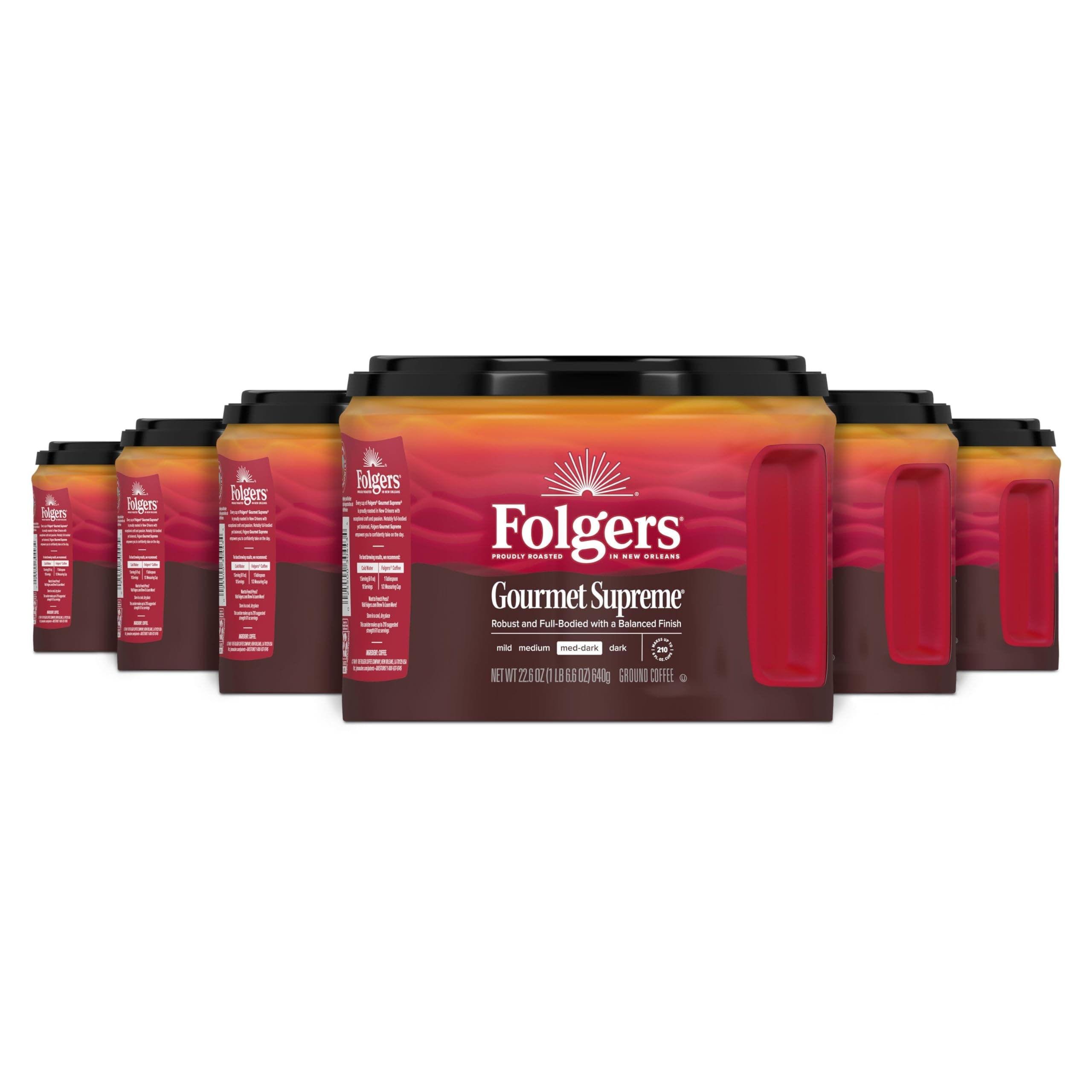Folgers Gourmet Supreme Ground Coffee, Medium-Dark Roast, 22.6 Oz. Canister (Pack of 6)