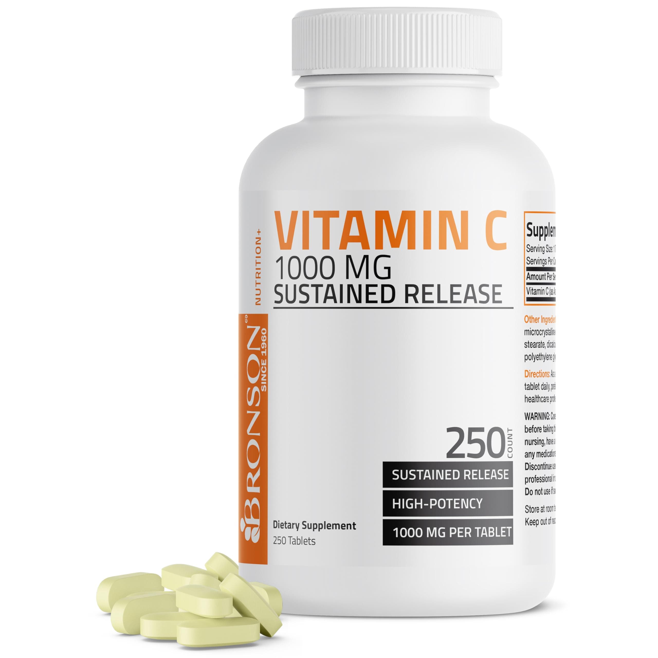 Vitamin C 1000 mg Sustained Release Premium Non-GMO Ascorbic Acid, 250 Tablets