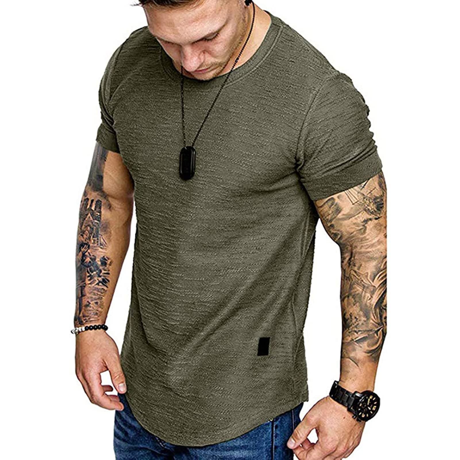 Men's T-Shirts Cotton Gym T Shirts Tee Slim Muscle Fit Shirt Top Plain T Shirt