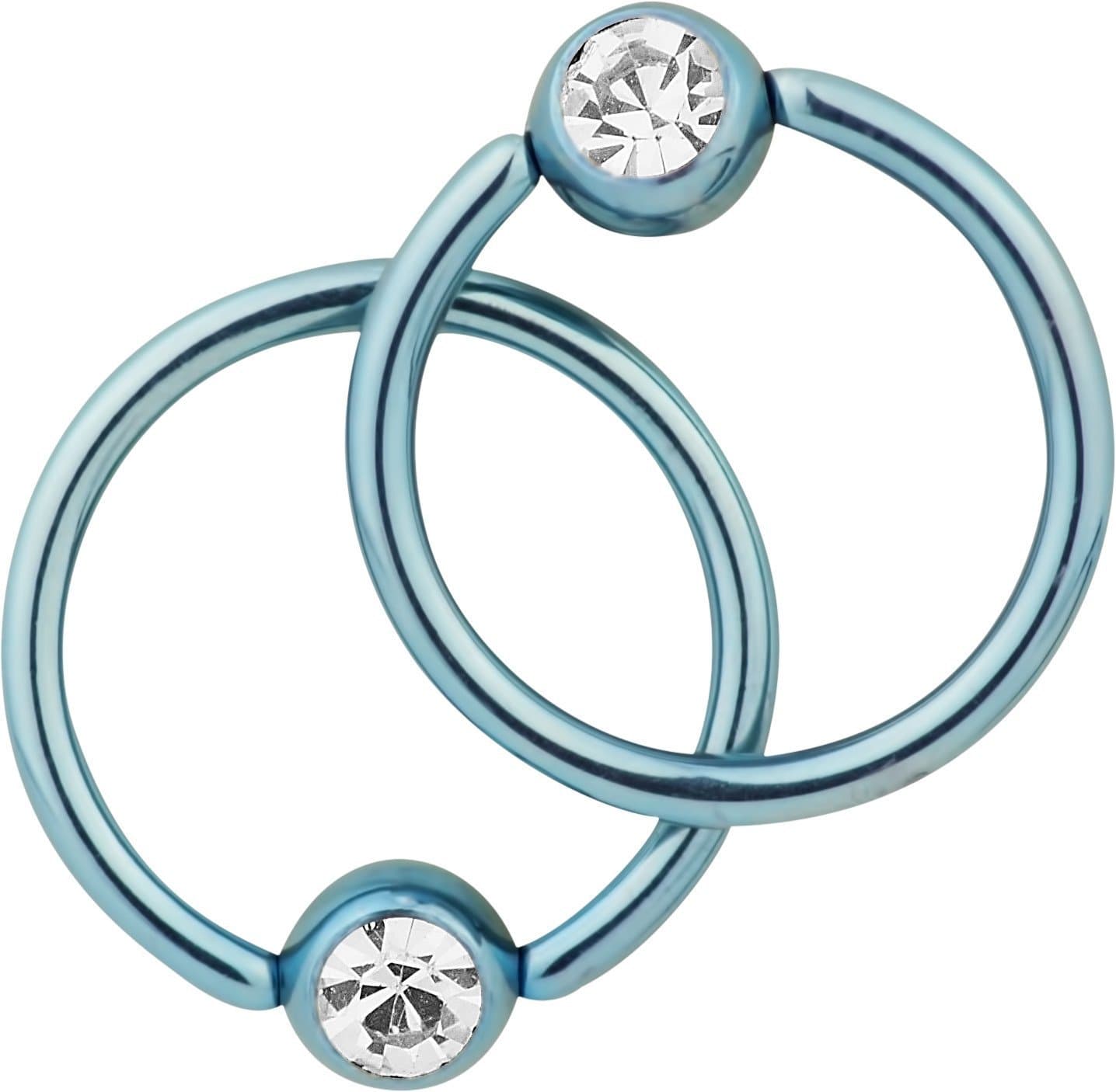 Pair of 2: 14g 1/2 Inch Surgical Steel Light Blue IP Plated Jeweled Captive Bead CBR Hoop Earrings