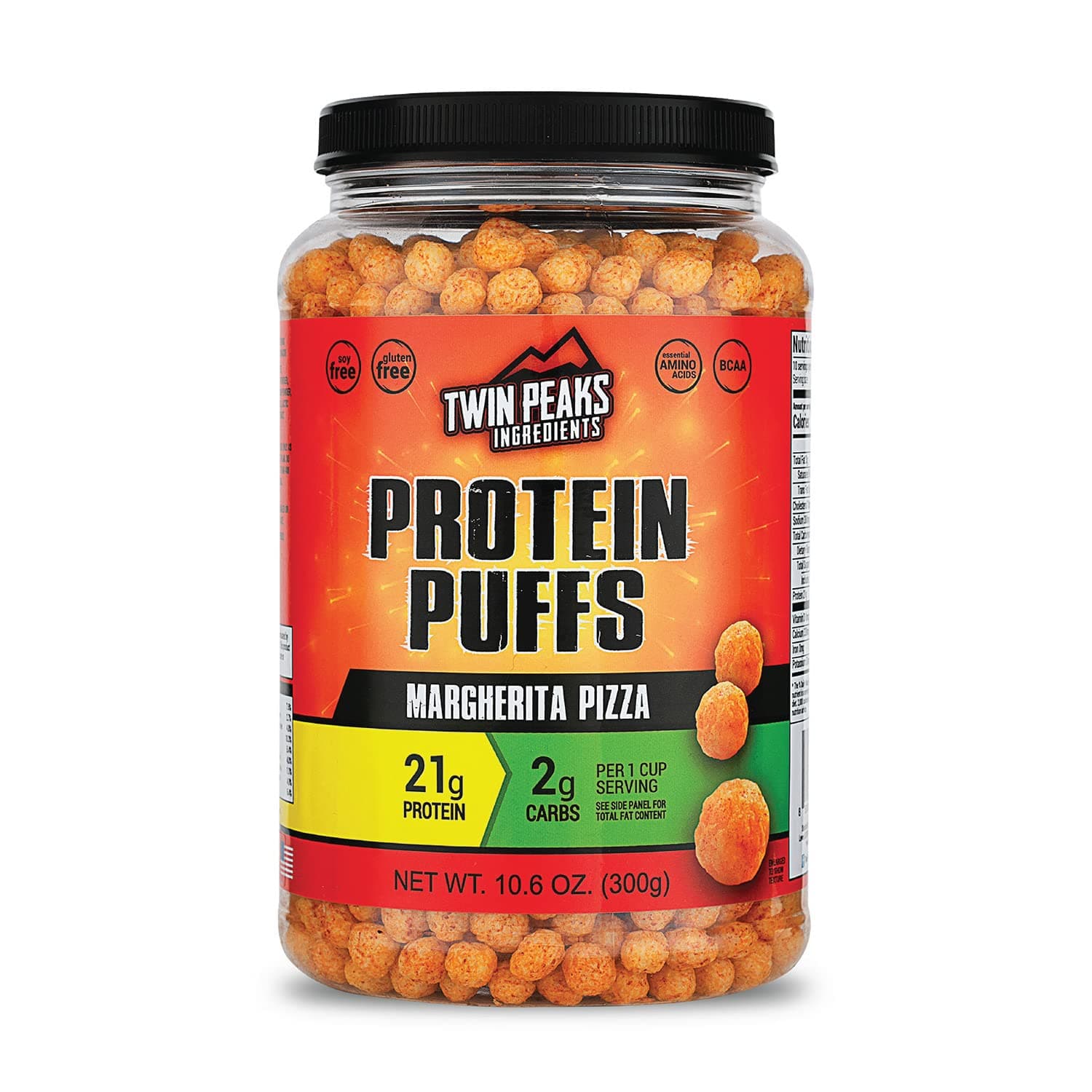 Twin Peaks Low Carb, Keto Friendly Protein Puffs, (Margherita Pizza, 1 pack), 2 Servings, 3 Pack (60g, 42g Protein, 4g Carbs)