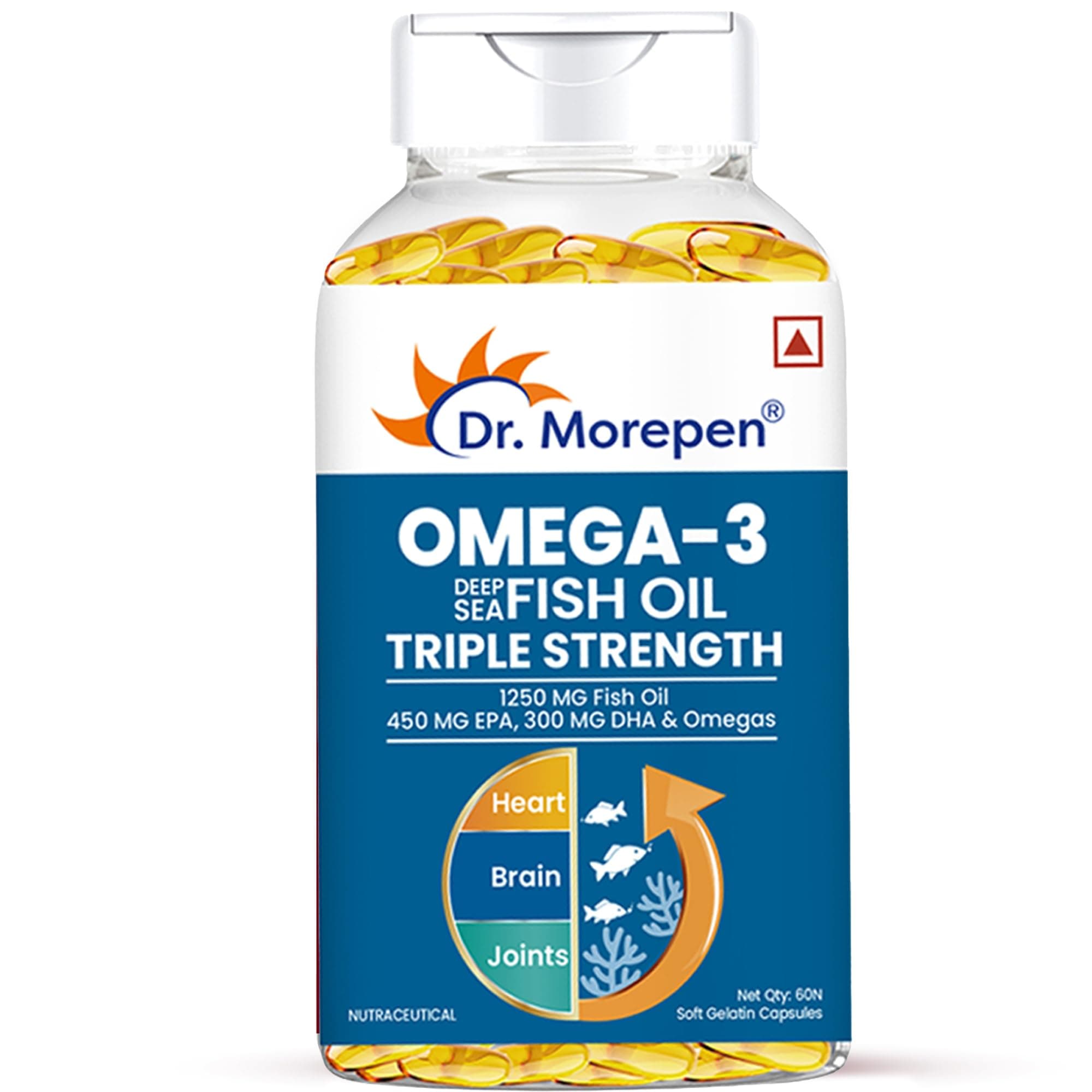 DR. MOREPEN Deep Sea Omega 3 Fish Oil, Triple Strength (1250 mg with 900 mg DHA & EPA) | High Potency Fish oil from The Cleanest Source | Great for Eyes, Skin, Heart & Brain Health etc| (60 softgels)