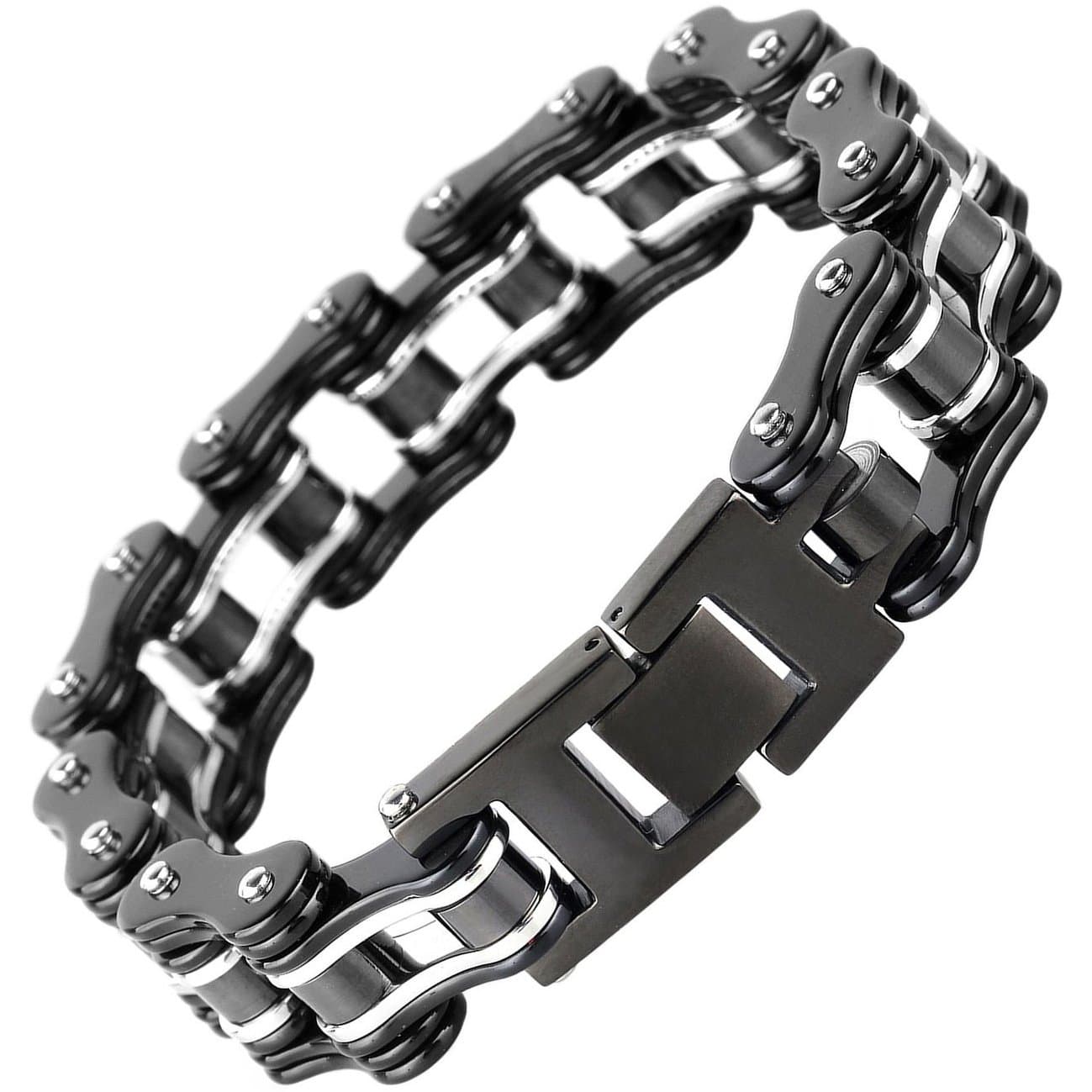 Jewelry Heavy Metal Stainless Steel Men's Motorcycle Bike Chain Bracelet Black Bangle 16mm 8.66inch