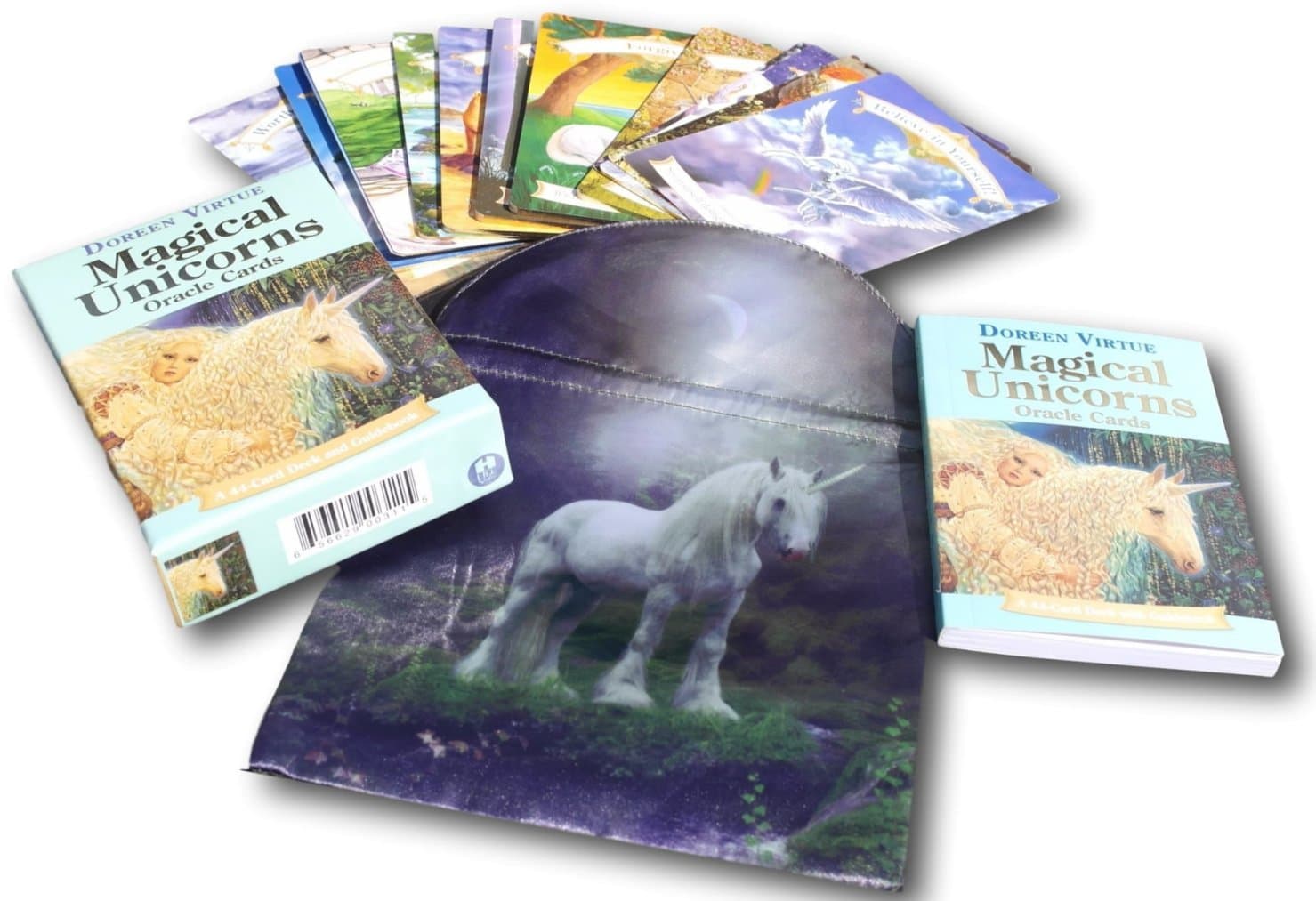 Magical Unicorns Oracle Cards by Doreen Virtue with unicorn tarot bag