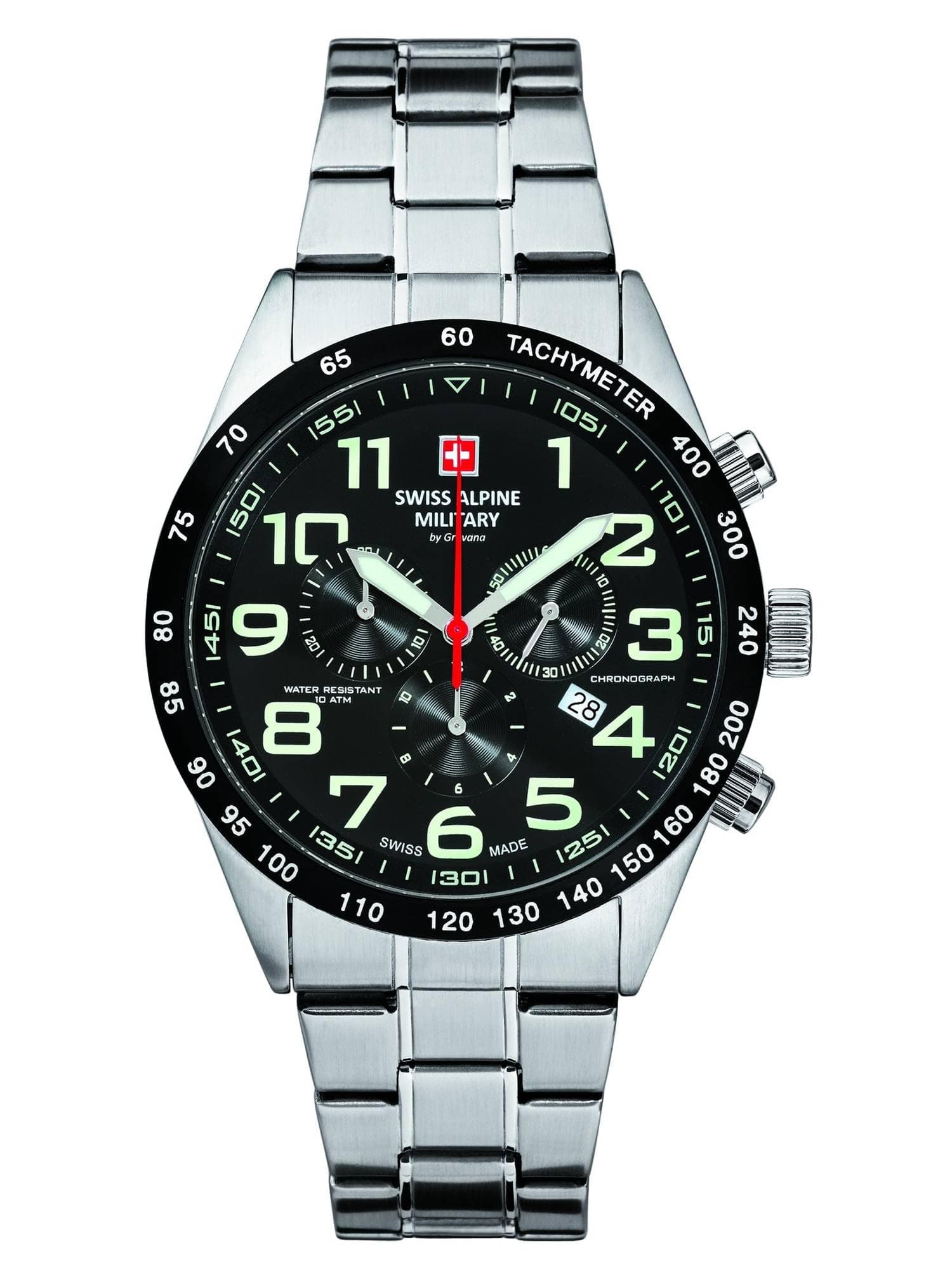 Swiss Alpine Military by Grovana Men's Watch Chrono 10 ATM with Stainless Steel Strap 7047