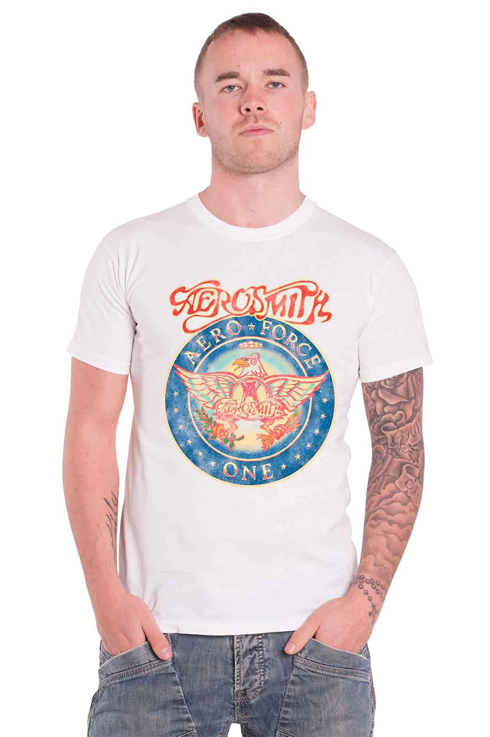 Aerosmith T Shirt Aero Force One Band Logo Official Mens White