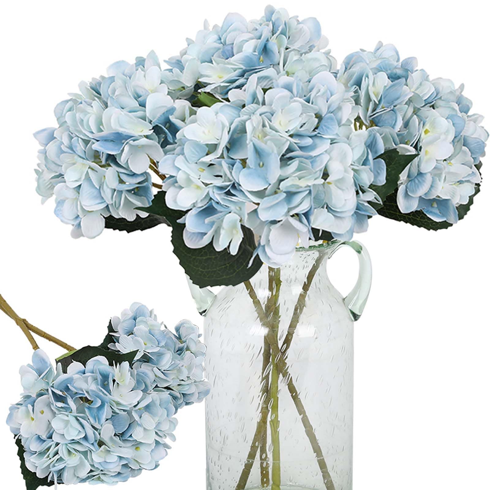 Kisflower 6Pcs Blue Flowers Silk Hydrangea Artificial Flowers Realistic Hydrangea Flowers Bouquet for Wedding Party Office Home Decor (Blue)