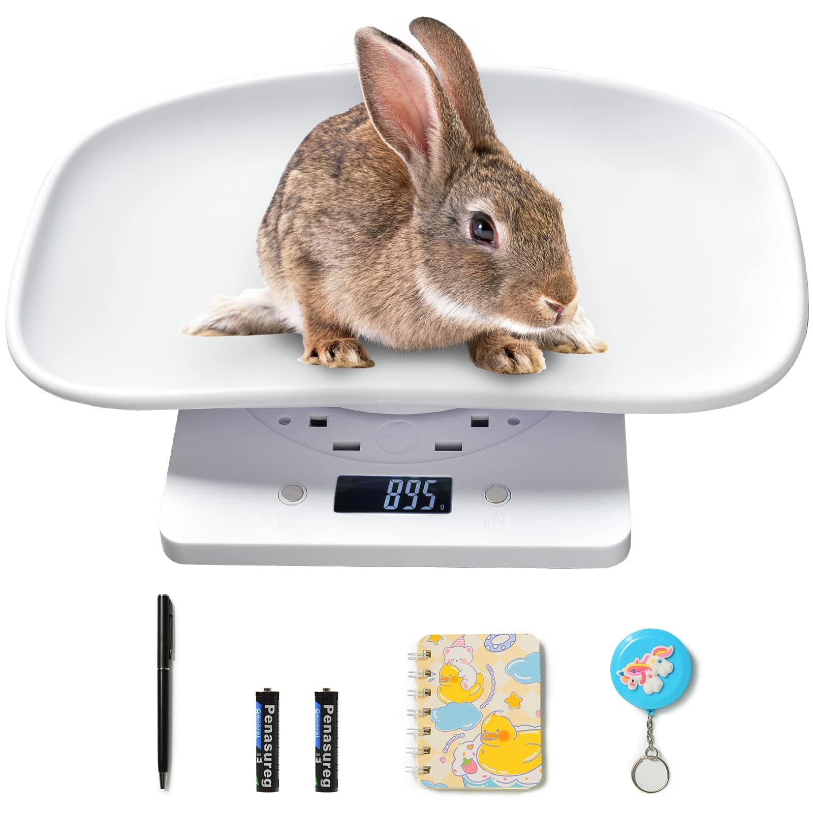 Digital Pet Scale Small Animal Weight Scale with Tape Measure Multifunctional Kitchen Food Scales Portable LCD Electronic Scales for Hamster/Rabbit/Puppy and Other Small Animals (Max 10kg,Div 1g)