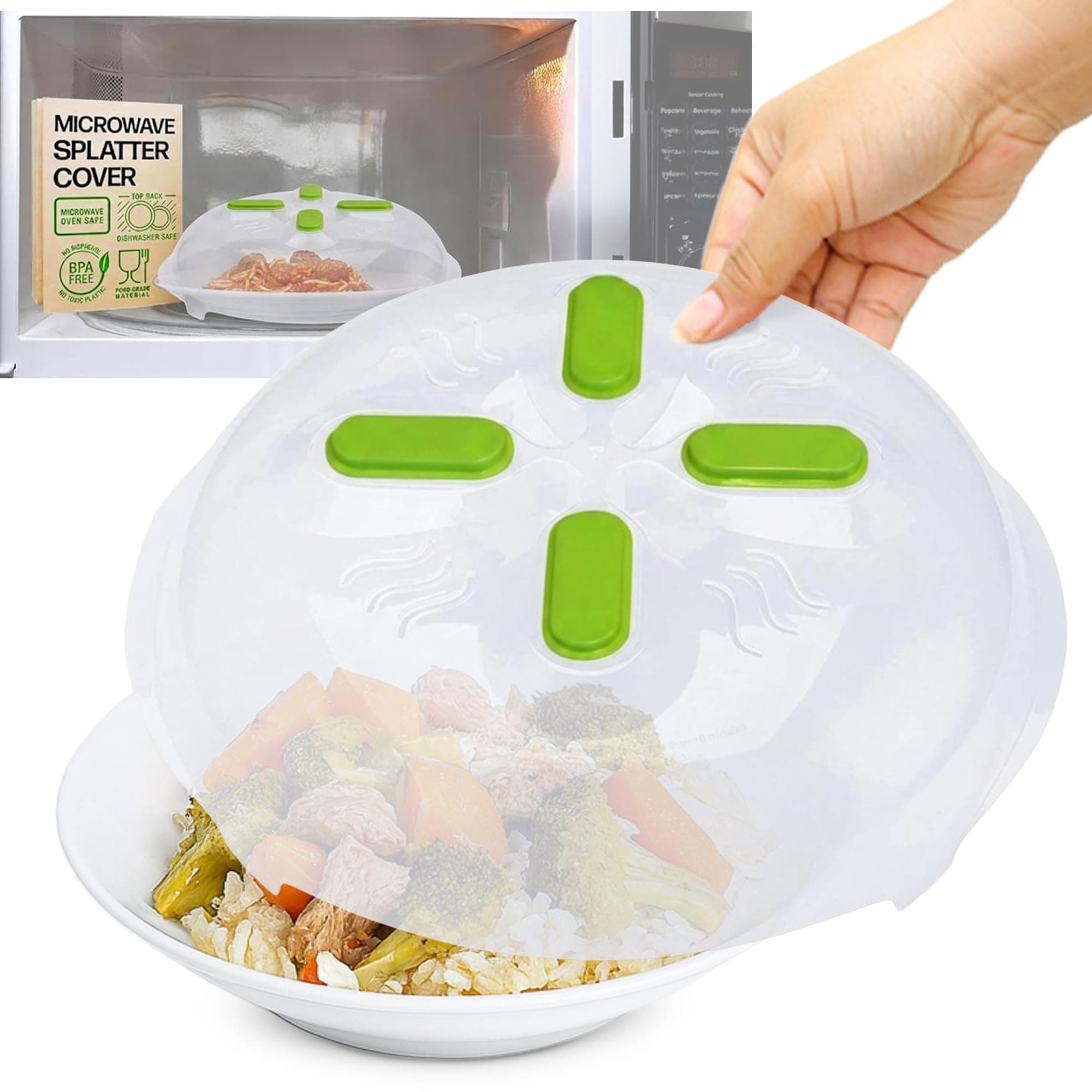 Magnetic Microwave Cover for Food | Clear Microwave Splatter Cover | Microwave Plate Cover with Steam Vents | Food Grade Dish Cover | BPA-Free | Dishwasher Safe | Green