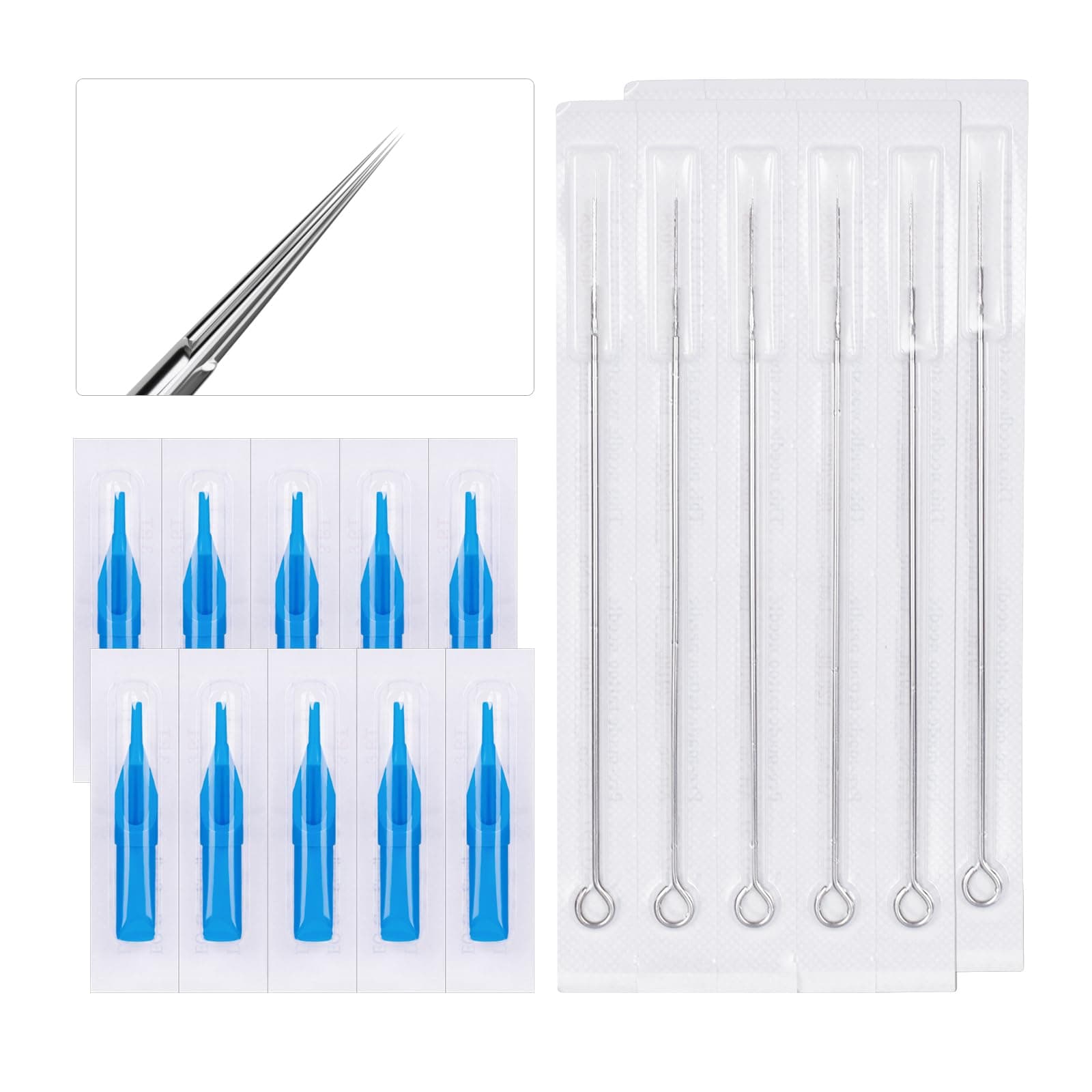 ATOMUS 10pcs Tattoo Needles 3RL 10pcs tips 3RT Disposable Medical Tattoo Needles Set Steel for Machines Gun Liner Shader(3RL + 3RT)