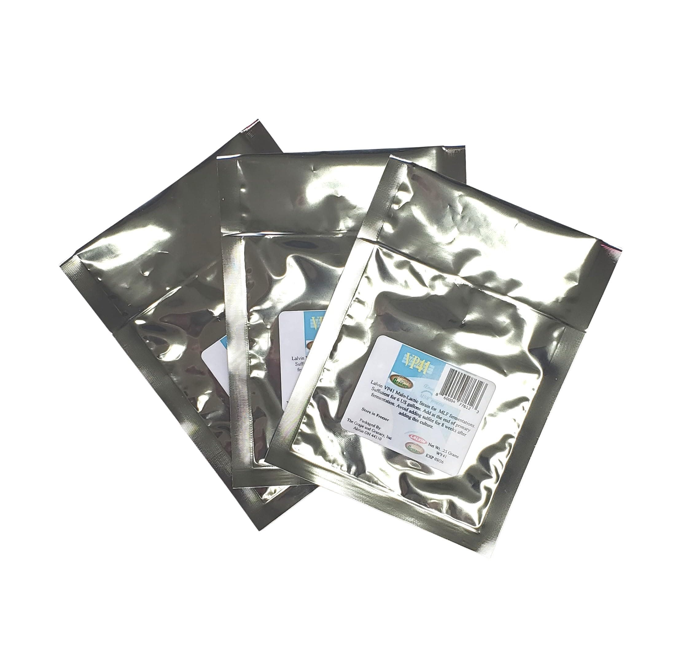 Grape and GranaryVP41 Malo-Lactic Bacteria Culture 3 PACKS - Each Pack Sufficient for (6) US Gallons, White