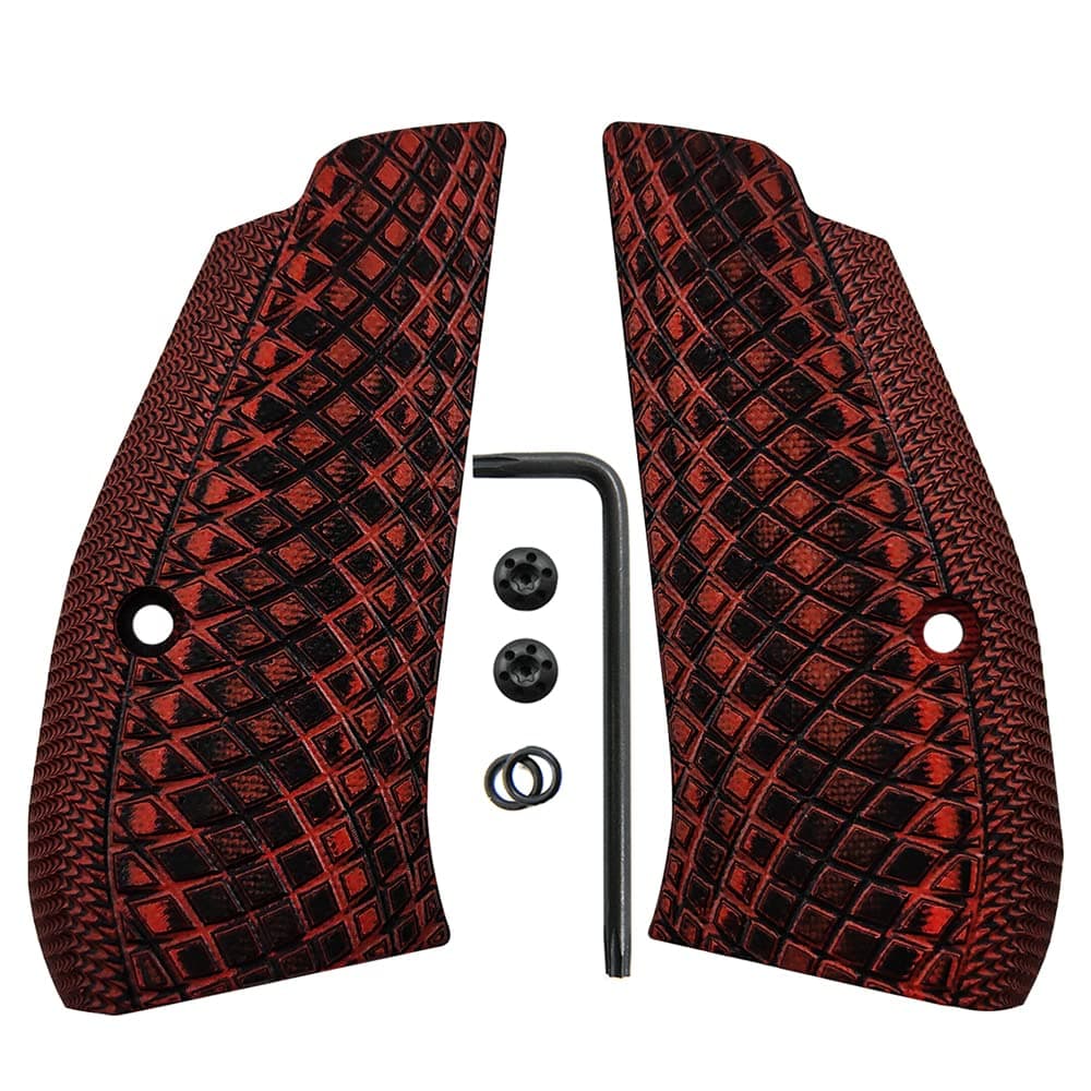G10 Grips for CZ 75/85 Compact, CZ P-01, P100, C100, Tristar T100, CZ PCR, CZ 75 D, Black Gun Grips Screws Included, Aggressive Snake Scale Texture