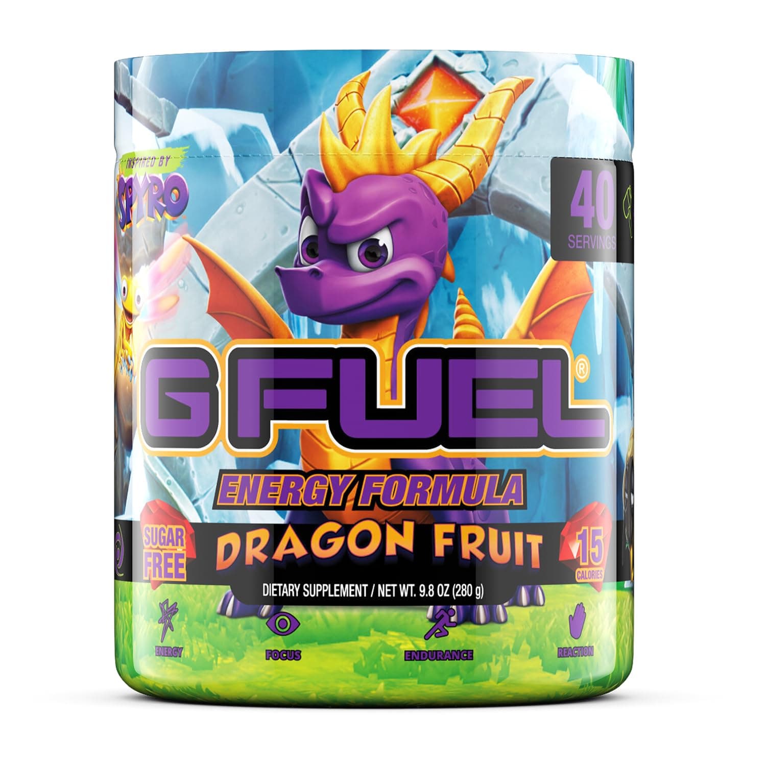 G Fuel Spyro The Dragon Energy Drink Powder, Pre Workout Caffeine Mix for Gaming, Sugar Free Focus Amino, Vitamin + Antioxidants, 9.8oz (Dragon Fruit, 40 Servings)