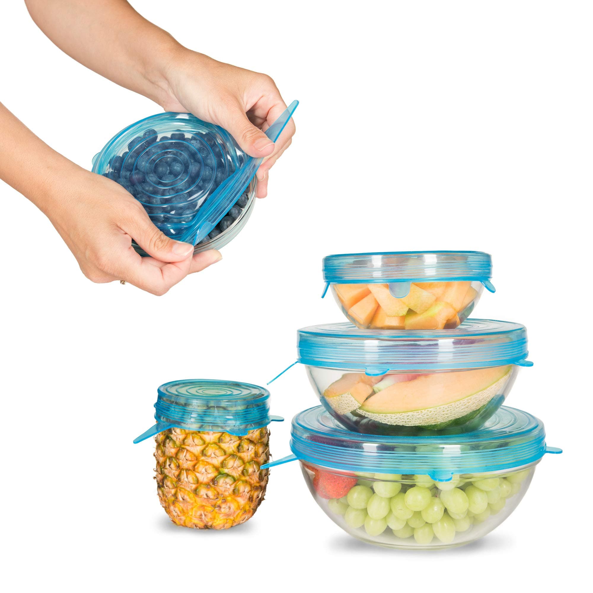 Silicone Stretch Lids, 7 Pack Exclusive, Insta Lids, Food Covers, Bowl Covers, Reusable lids, Stretchable To Fit Many Sizes