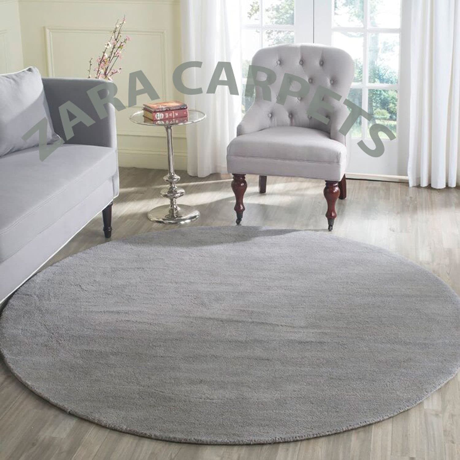 ZARACARPETS Solid Plain Exported Quality Hand Made Carpets and Rug Size 6x6 Round Diameter (6 by 6 Round) Grey