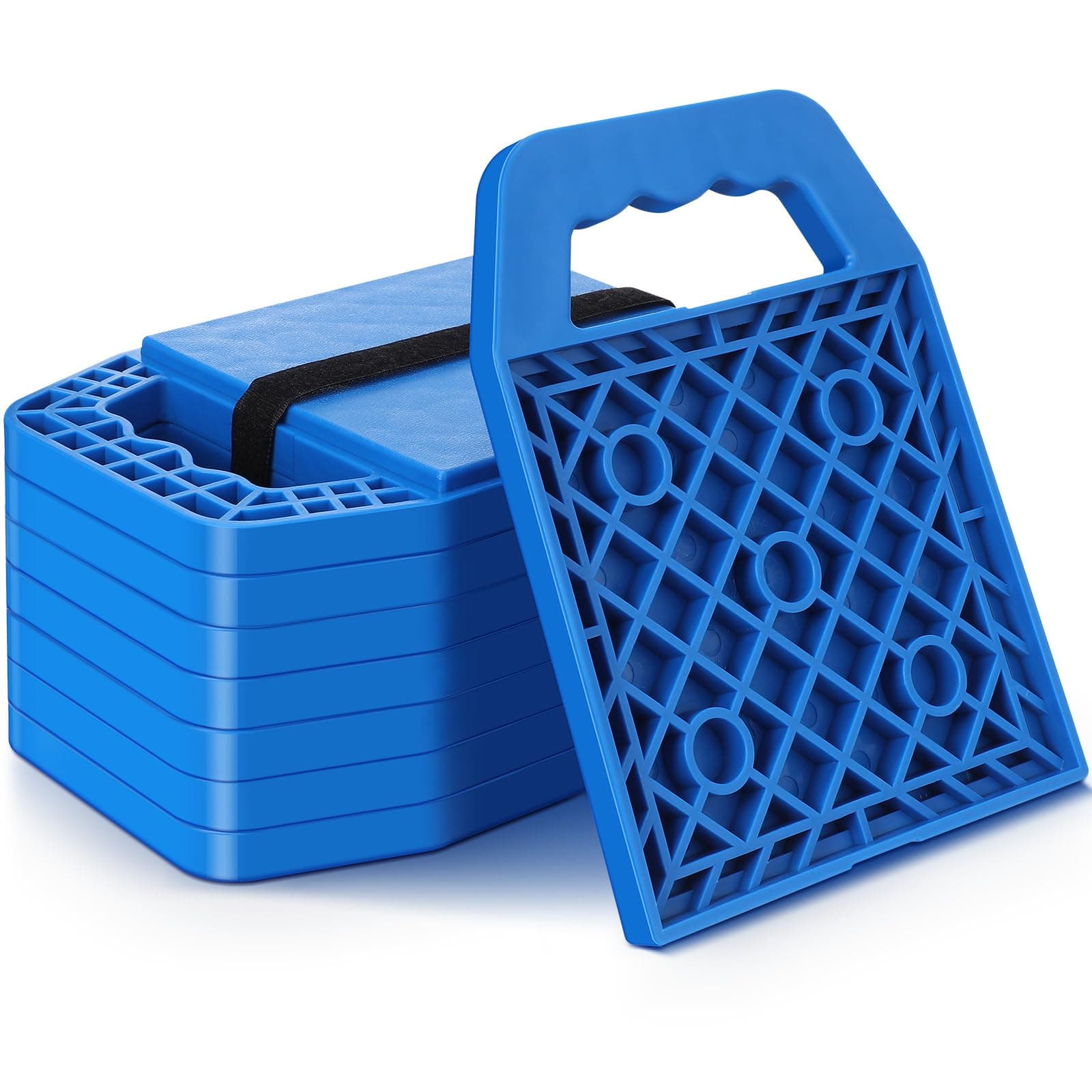 8 Pieces RV Stabilizing Jack Pads Camper Jack Pads RV Leveling Blocks with Handle Camper Stabilizer Blocks for Travel Trailer Easy Storage and Organization(Blue)