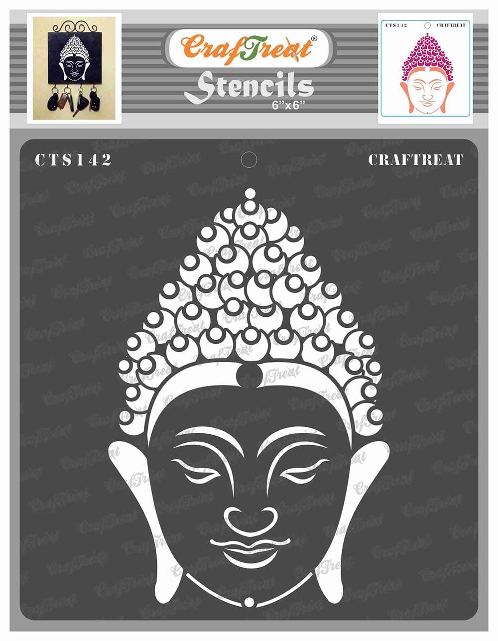 CrafTreat Buddha Stencils for Painting on Wood, Canvas, Paper, Fabric, Floor, Wall and Tile - Buddha 2 - Size: 15 x 15 cm - Reusable DIY Art and Craft Stencils for Home Decor - Buddha Face Stencils