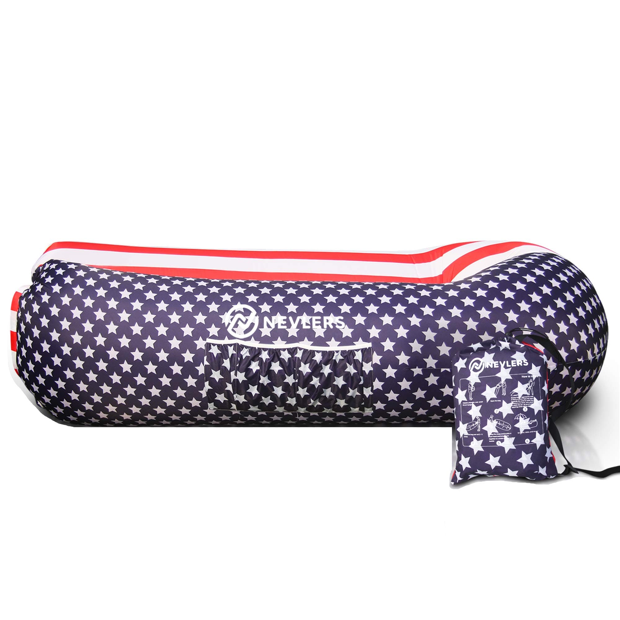 Nevlers Inflatable Lounger | 210T Polyester Inflatable Chair | No-Pump Blow Up Couch | Camping Couch Air Sofa Bed w/ 450 lbs. Cap., Pockets & Matching Bag | Use as Inflatable Couch for Adults & Kids