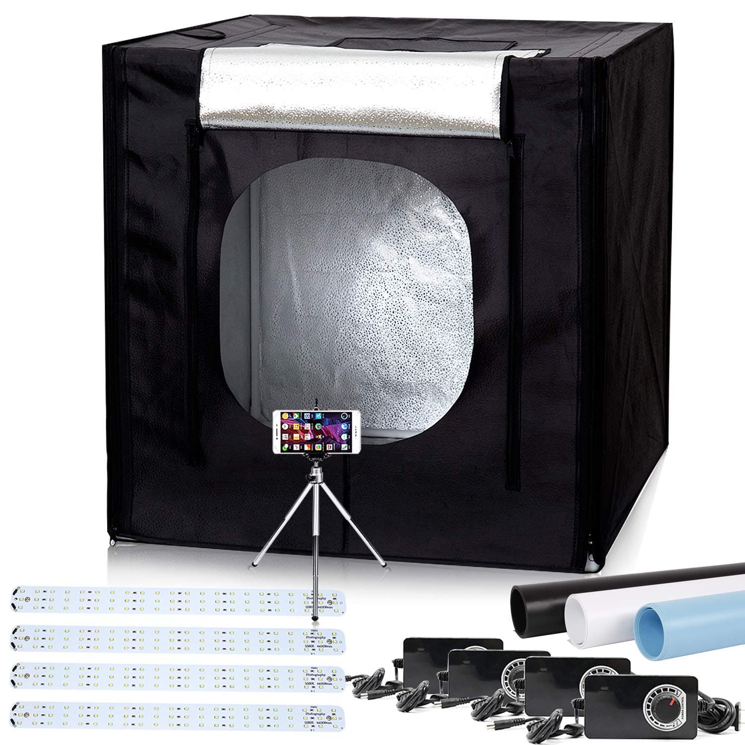Konseen 40"x40"x40" LED Large Photography Shooting Tents 384pcs 5500K Lights Cube Box Tents Kit for Photo Studio Lighting with Dimmer Adapter,Mini Tripod and 3 Colors PVC Backgrounds in Carrying Bag