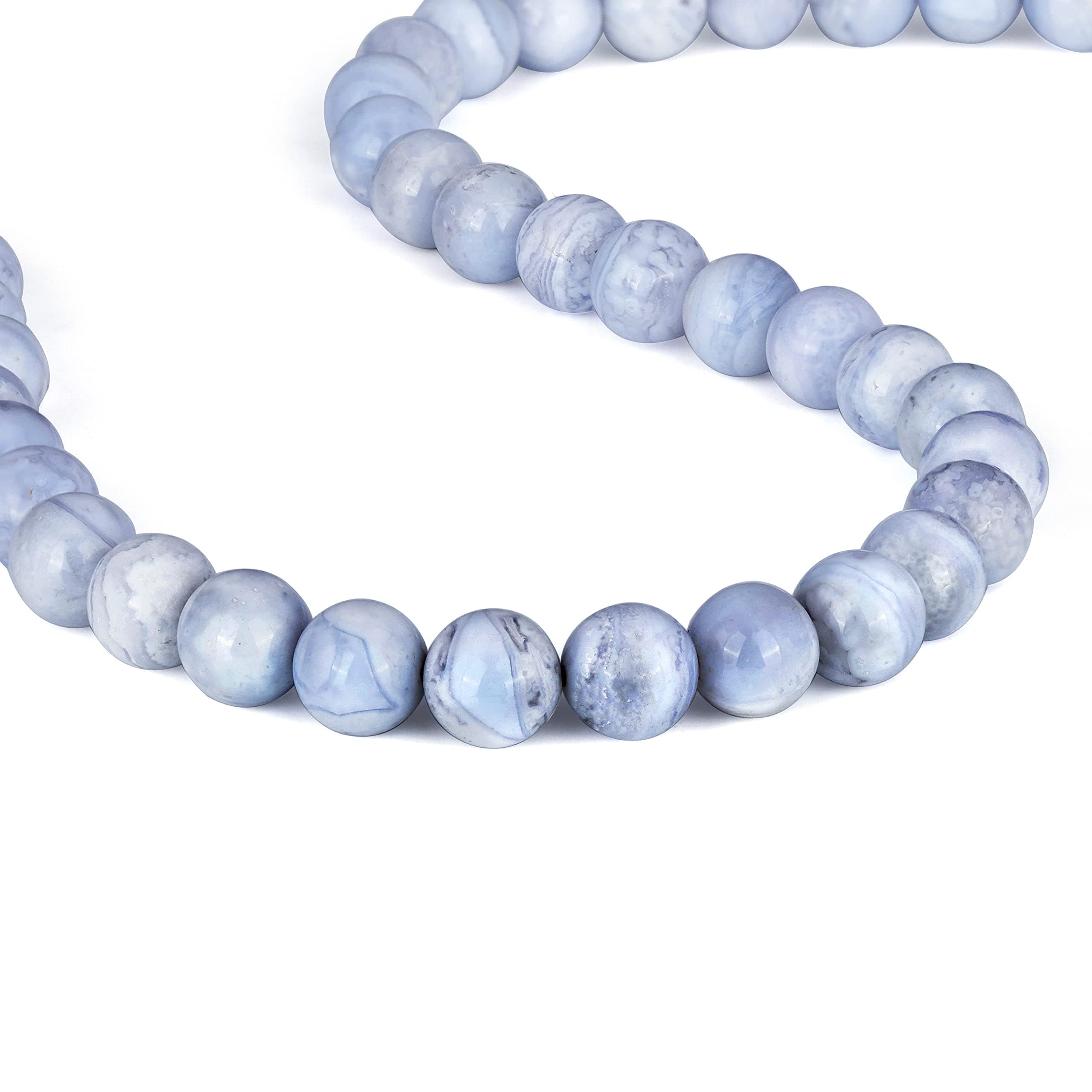 Gemshiner - Beads Choker Necklace for Women - Handmade Natural Stone Gemstone Blue Lace Agate Necklace Dainty Healing Jewelry (47 Cm)