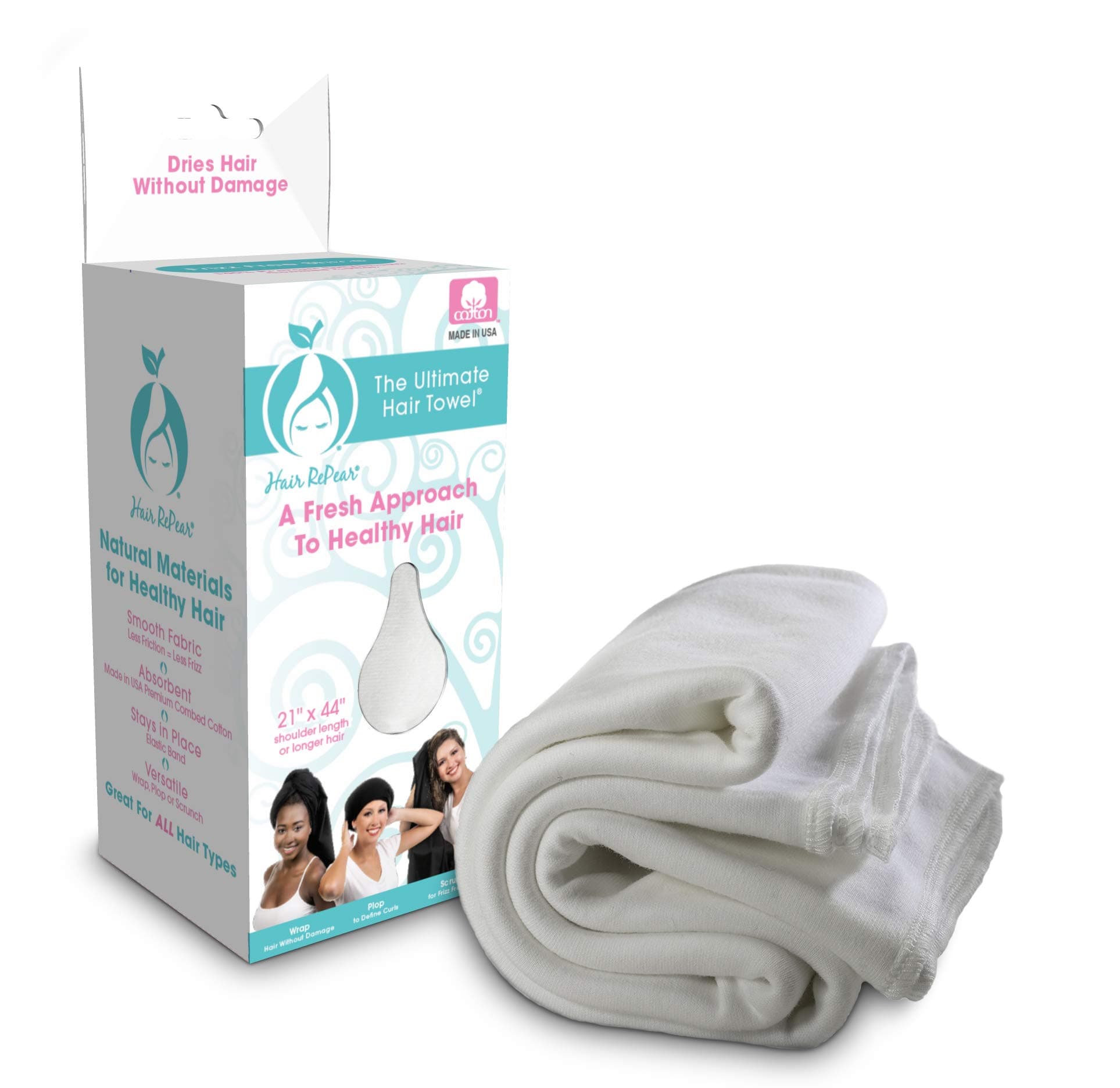 Hair RePear Anti Frizz Premium Cotton Hair Towel Enhances Healthy Natural Hair - Plop Wrap Scrunch Curly Wavy or Straight Hair -All Hair Types