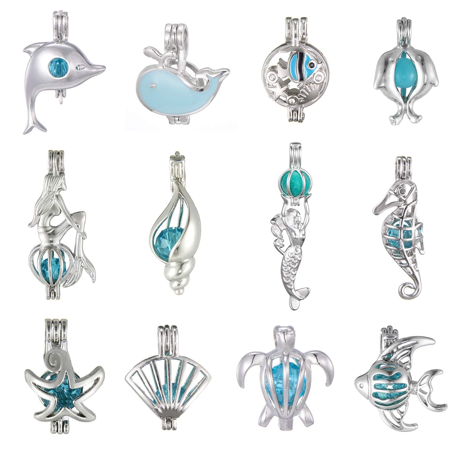SHUHONEY 12 Pcs Pick a Pearl Cage Pendant/Cute Sea Bead Cage Charms/Oils Diffuser Locket for Necklace Bracelet Oyster Wish Pearl Jewelry Making
