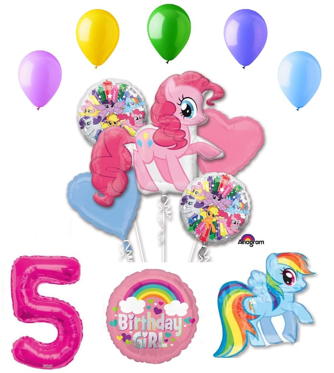 My Little Pony Pinkie Pie and Rainbow Dash 5th Birthday Party Supplies and Balloon Decorations