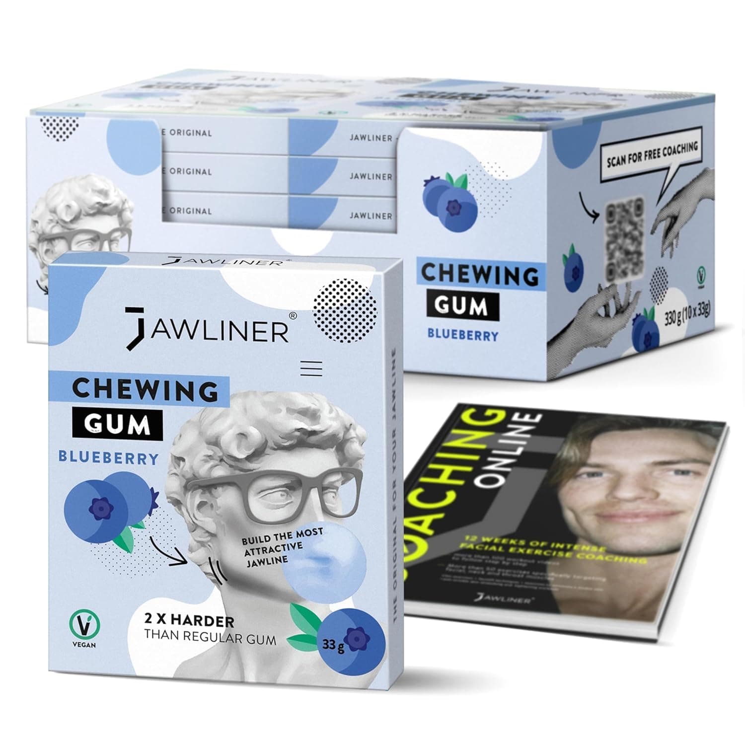 Hard Jwaline Chewing Gum - Sugar Free Blueberry Tough Jaw Gum - Jaw Exerciser Strong Mewing Jawline Mistic Gum - 2x Harder than Regular Chewing Gum 330 Grams (120 Strips)