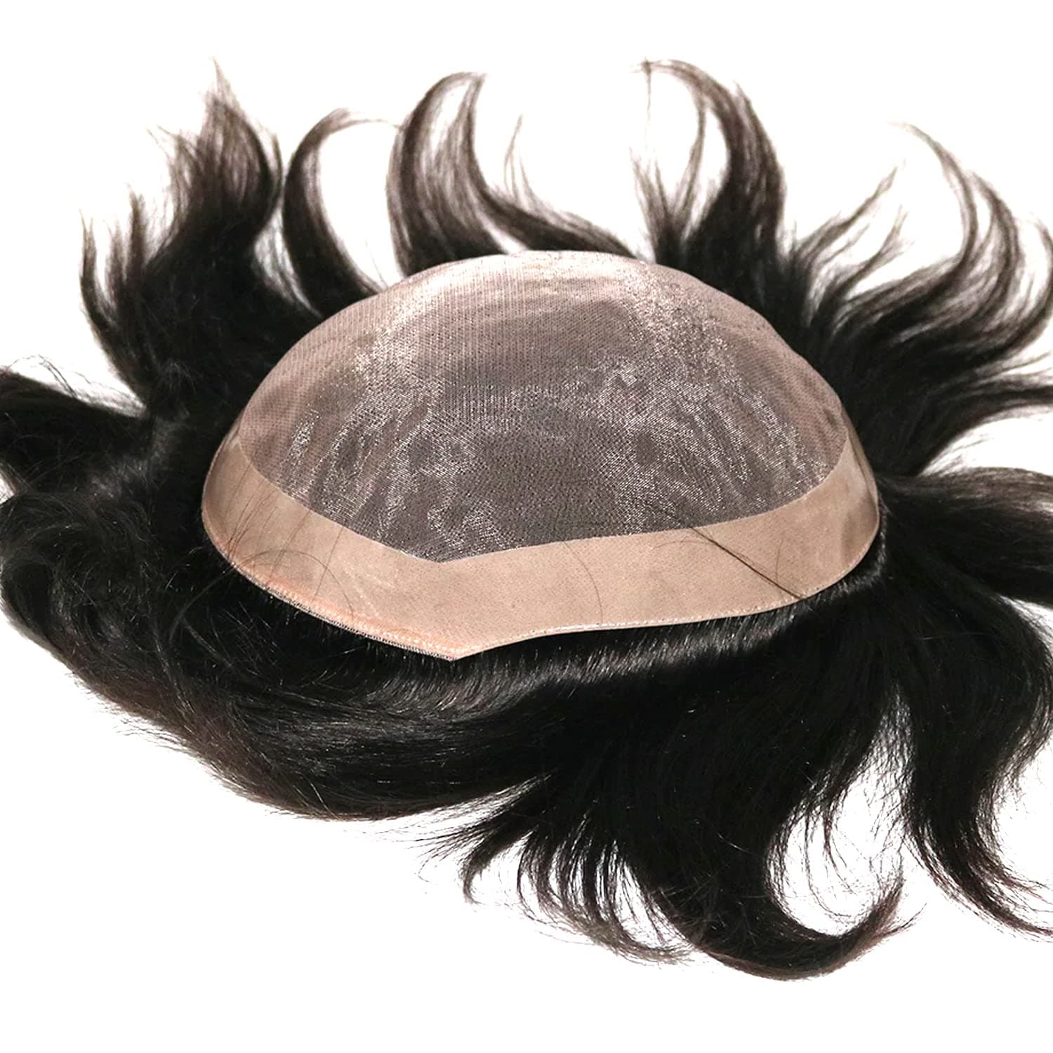 100% Human Hair Patch - 9x7 Inch Natural Looking Wavy Hair Replacement for Men - Non Surgical Hair Loss Solution (Black Hair)