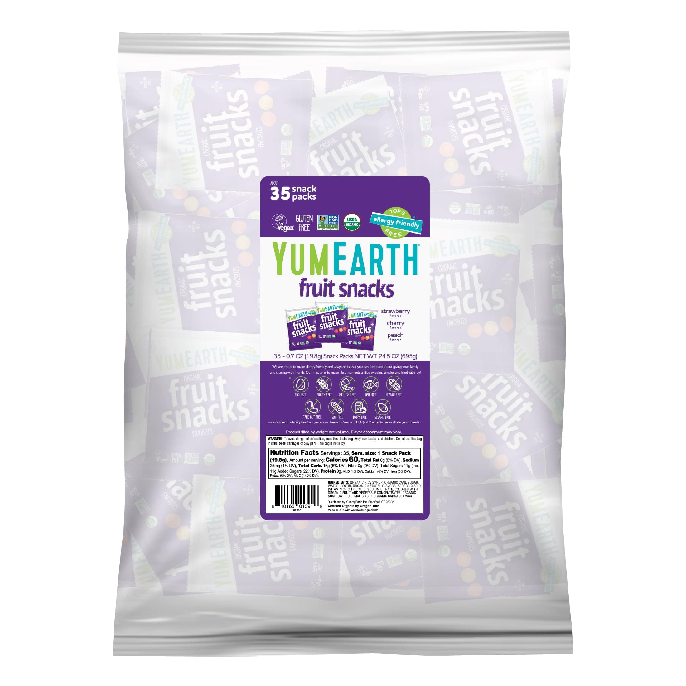 YumEarth Organic Fruit Snacks - Fruit Gummies Snack Packs, Gluten Free Snacks for Kids - Allergy Friendly, Non-GMO, Vegan, No Artificial Flavors or Dyes - 0.7 oz. (Pack of 35)
