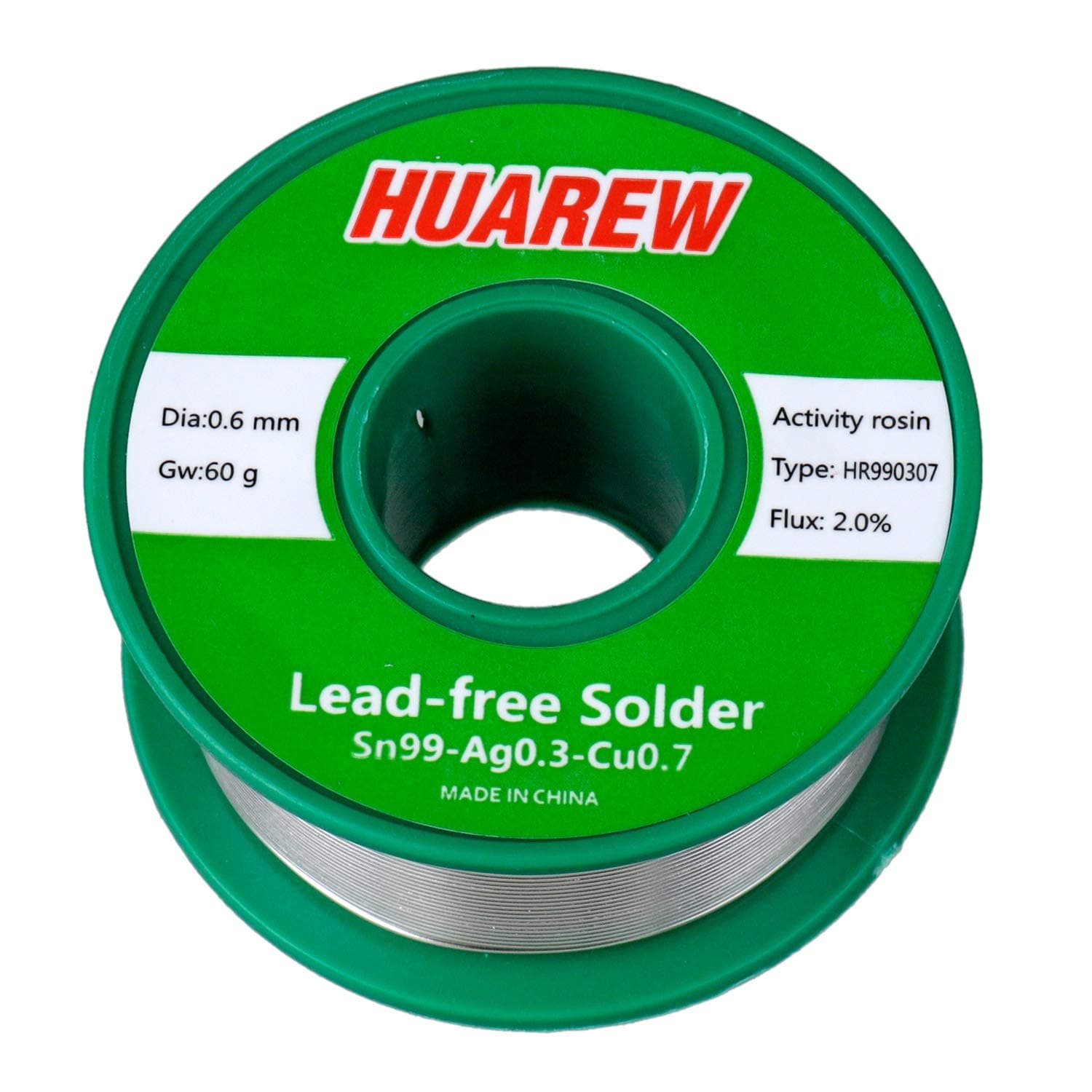 HR990307 Sn 99-Ag 0.3-Cu 0.7 Lead-Free Solder Wire with Rosin core (0.6mm, 60g)