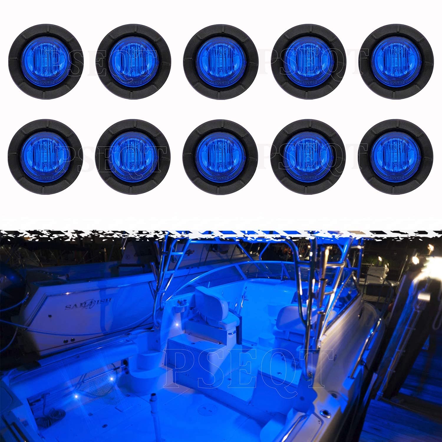 PSEQT 3 LED Round Boat Interior Deck Transom Courtesy Utility Light Marine Step Cockpit Lighting Waterproof for Fishing Pontoon Kayak Yacht Sailboat (Blue, 10Pcs)…