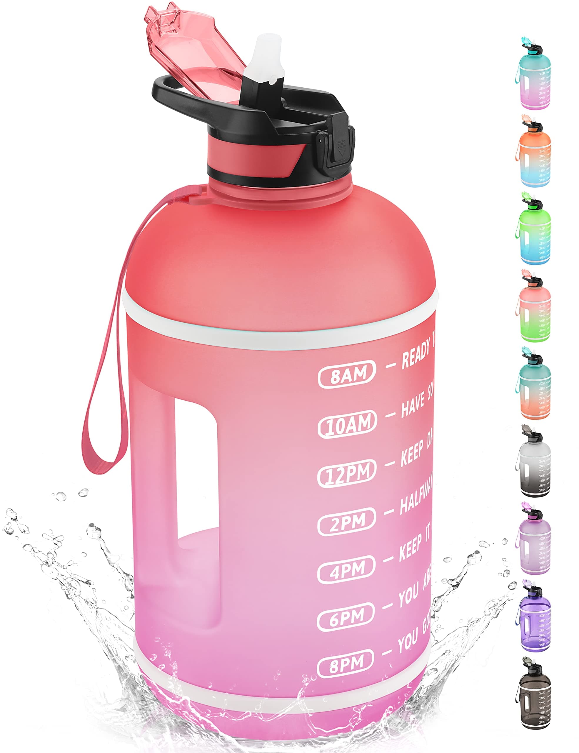 1 Gallon Water Bottle Water Jug with Time Marker Red Orchid Ombre