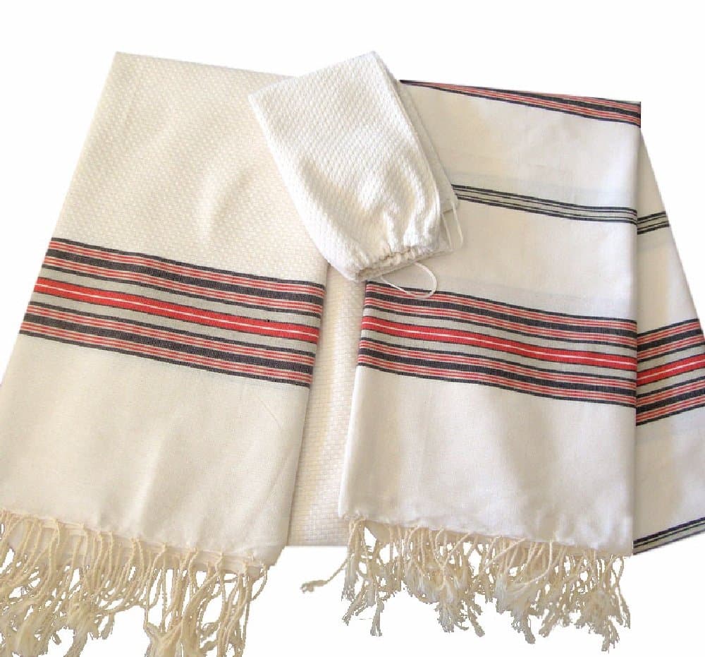 100-Percent Cotton Set of Beach Fouta Towels with Carrying Bag, White