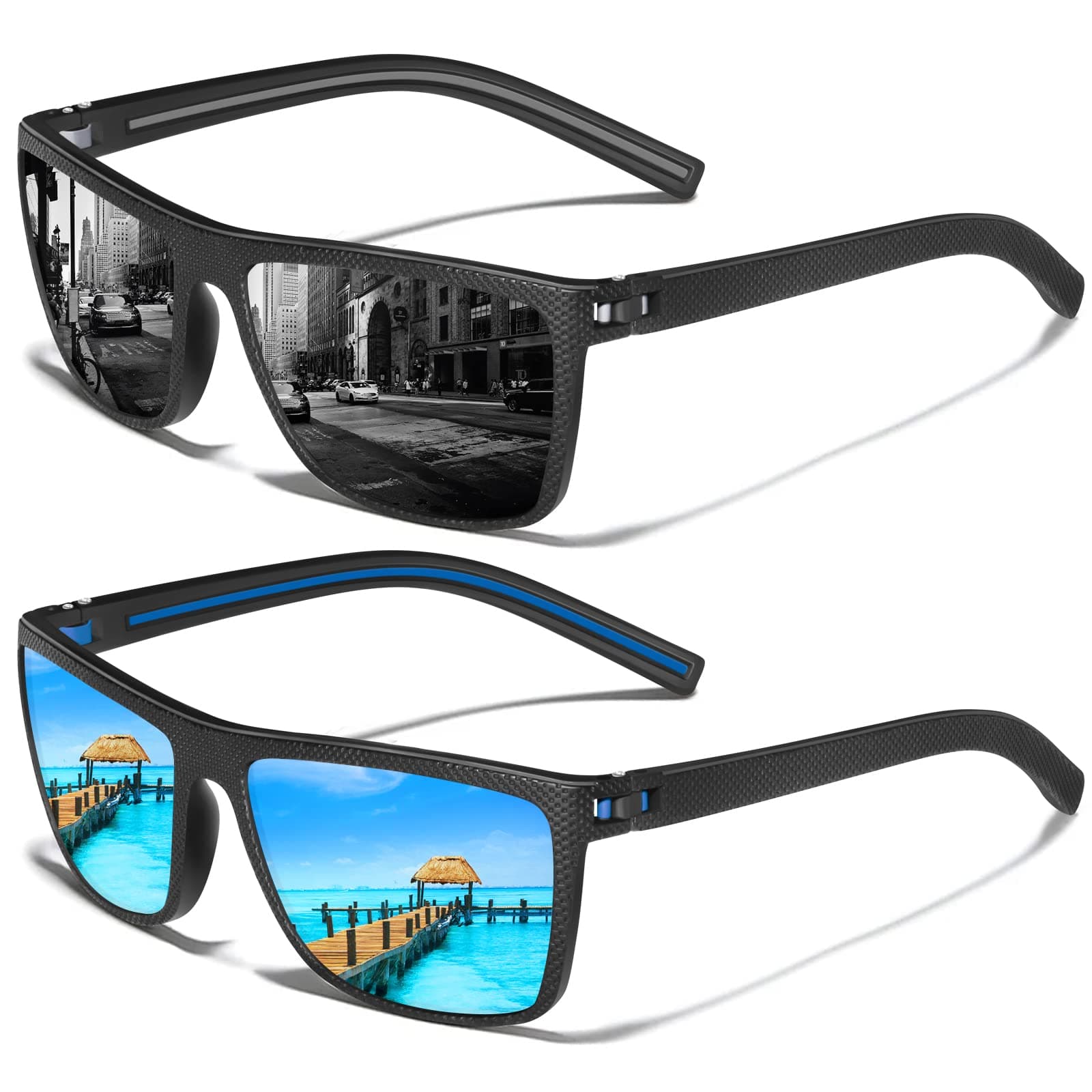 Square Polarized Sunglasses for Men Vintage Style Driving Travel Sun Glasses Lightweight Frame UV Protection Goggles