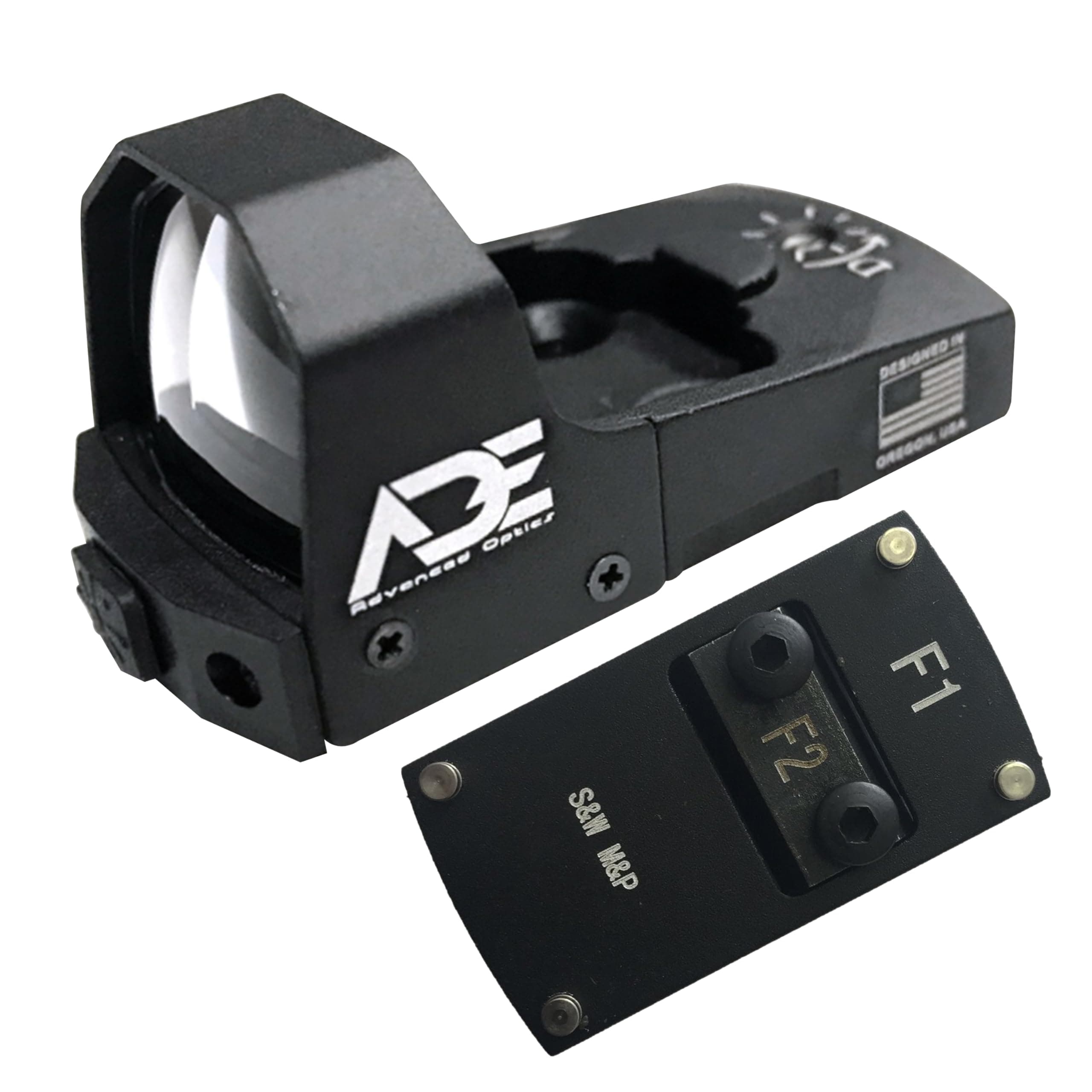 Ade Advanced Optics Mini RD3-006x Green Dot Reflex Sight + Optic Mounting Plate for SW Smith Wesson MP/MP 2.0 Shield SD9VE, SD40VE Pistol and Also a Standard Picatinny Mount – Compact Reflex Optic