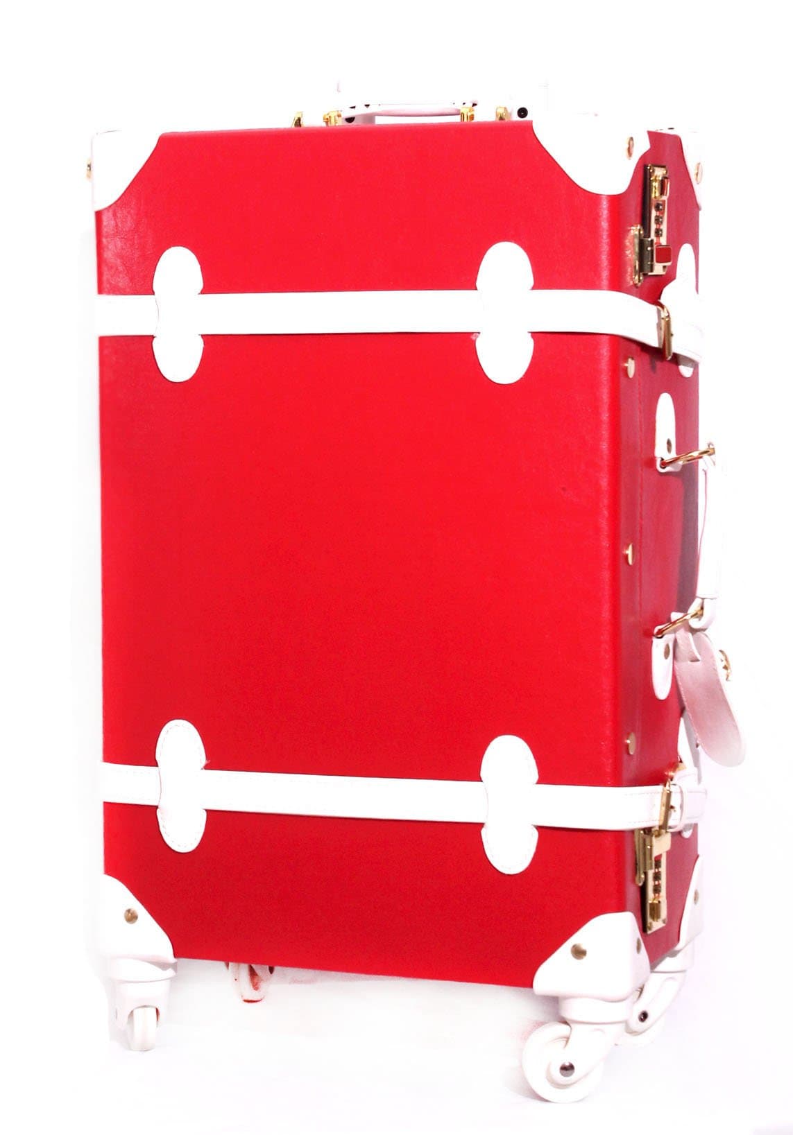 LTC Red and White Vintage Steamer Style Wheeled Trunk Luggage (24 inch)