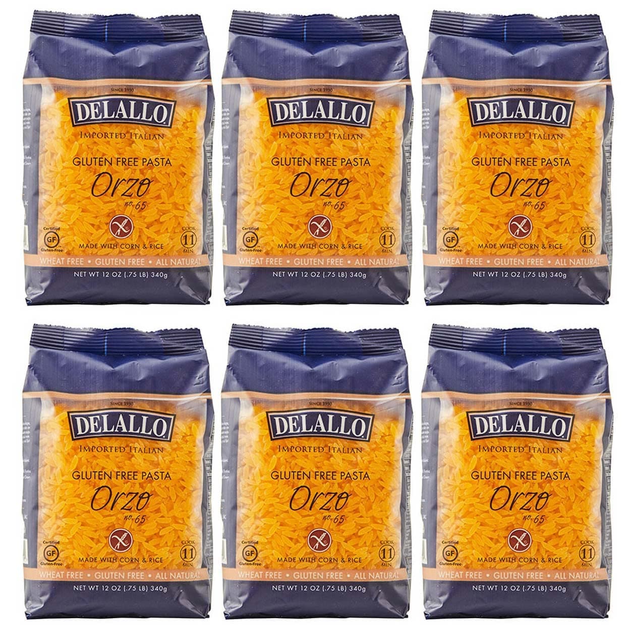 Gluten Free Orzo Pasta, 12 oz Bag, (6 Pack), Made with Corn and Rice Flour, Handcrafted in Italy, Non-GMO, All Natural, Kosher