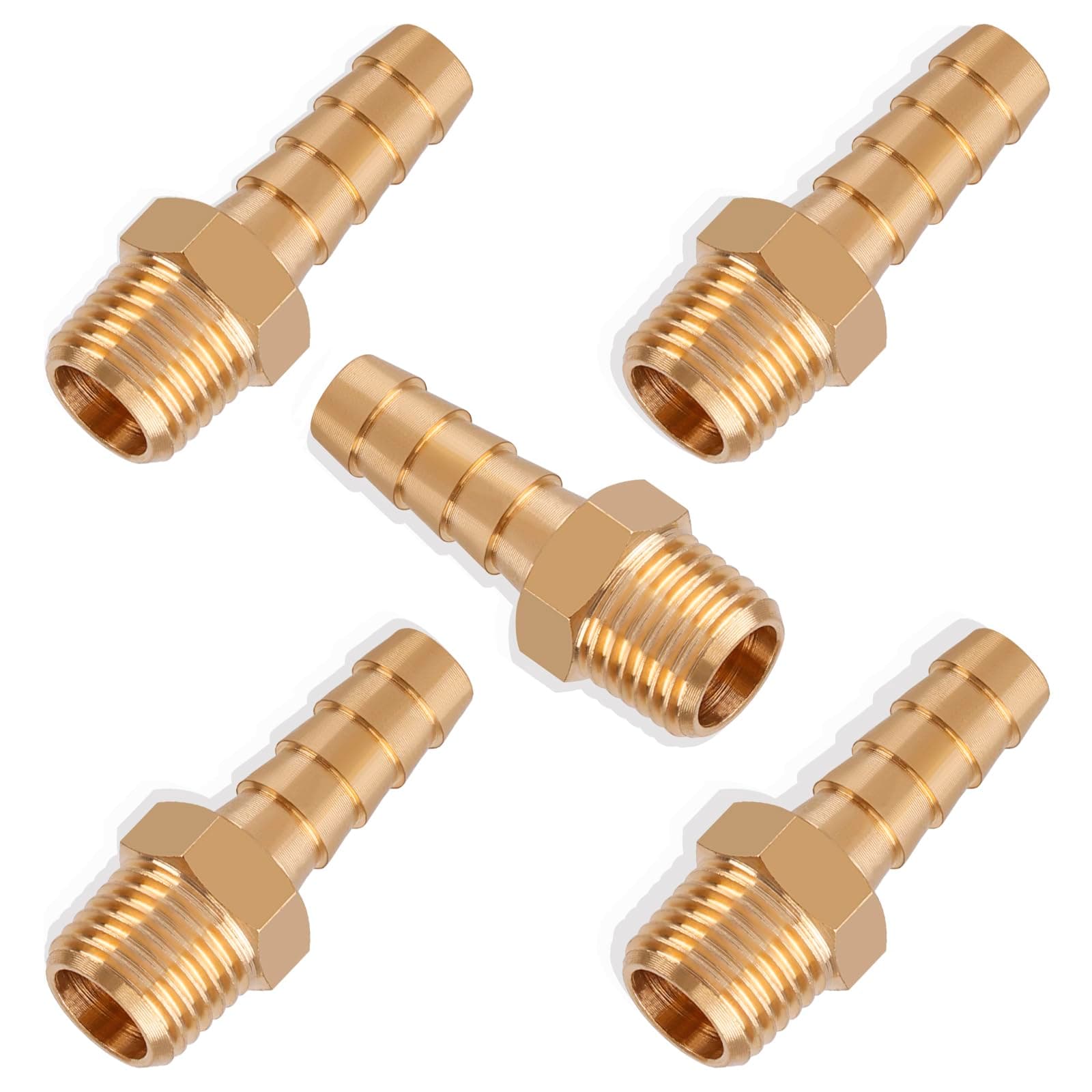 5pcs Brass Hose Barb Fittings 5/16 Inch Barb to 1/4 Inch NPT Male Thread Air Hose Fittings Adapter Connector Water Fuel Air Line Fittings 5/16” × 1/4” NPT Brass Fittings