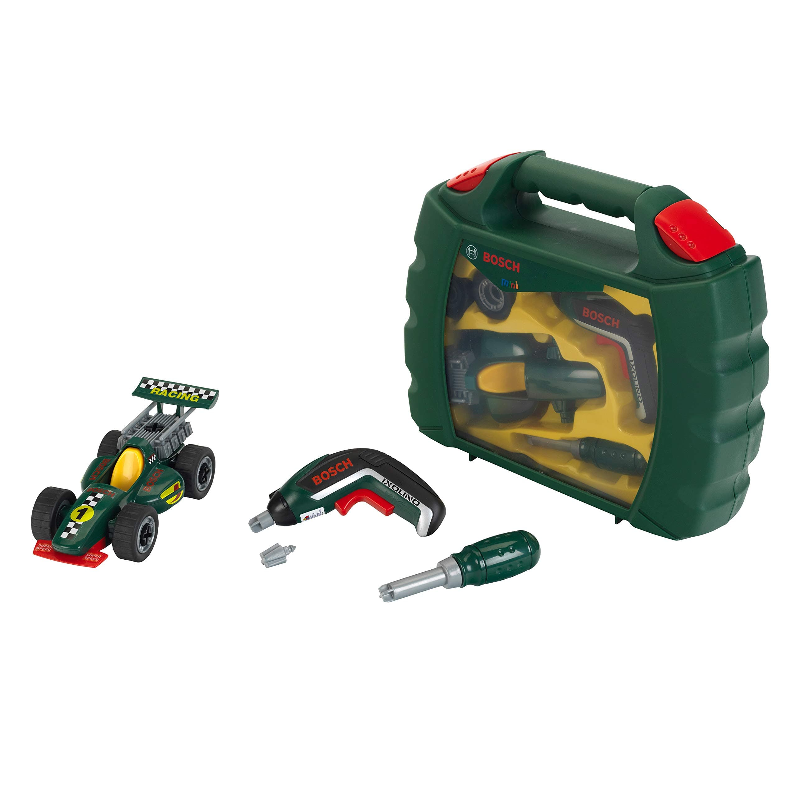 8395 Bosch Grand Prix Tool Box Set with,xolino Cordless Screwdriver, Racing car to assemble and disassemble, Toy for children aged 3 years and up