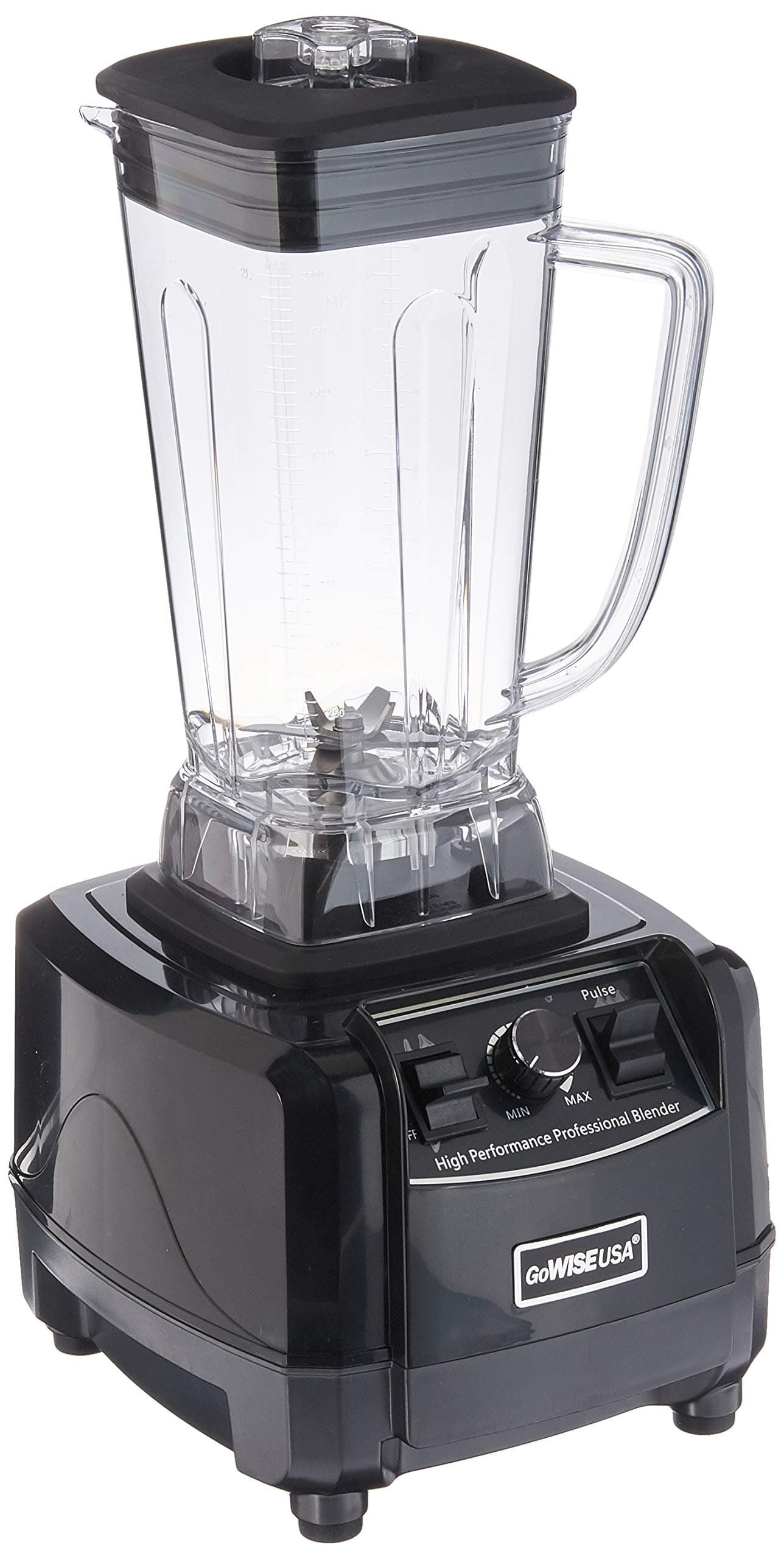 GoWISE USA GW22503 High-Performance 2 Horse Power Professional 67-Ounce Pitcher and Tamper + 20 Blender Recipe Book, 1450W Streamline, BLACK